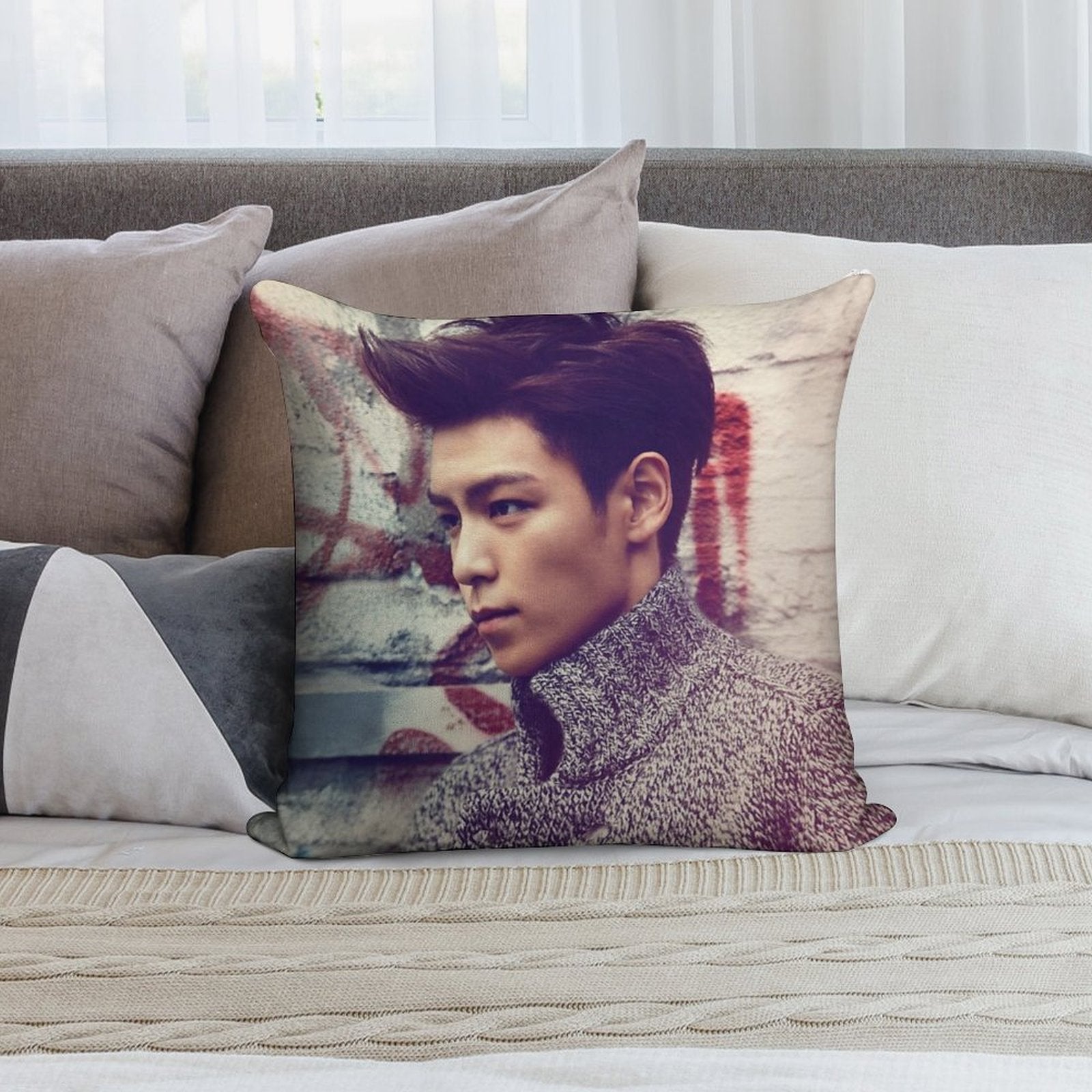 TOP BigBang Kpop Korea Choi Seung Hyun Soft Reinforced Edging Throw Pillow
