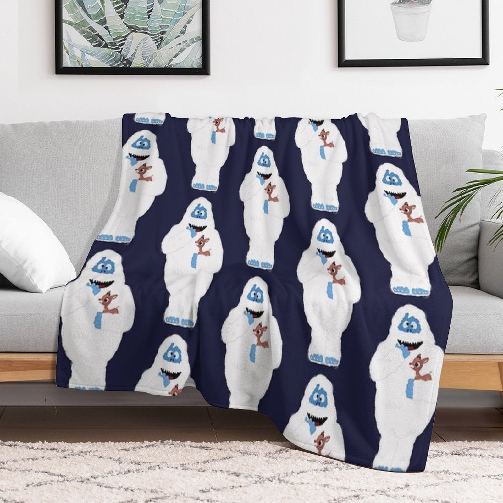 Classic Christmas Abominable Snowman with Rudolph © GraphicLoveShop Eco-conscious Throw Blanket