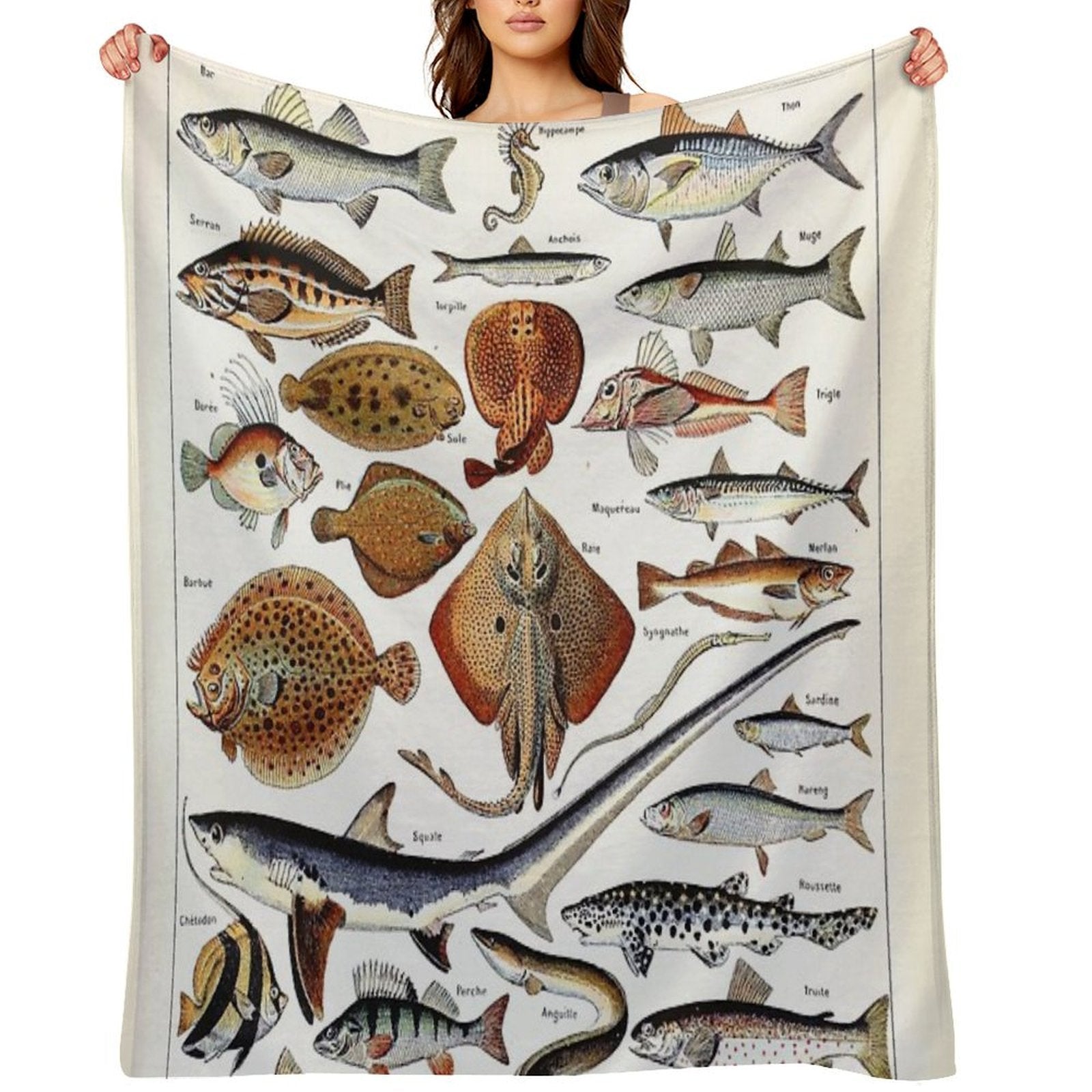 Adolphe Millot - Poissons B - French Vintage Nautical Poster Compact Throw Blanket
