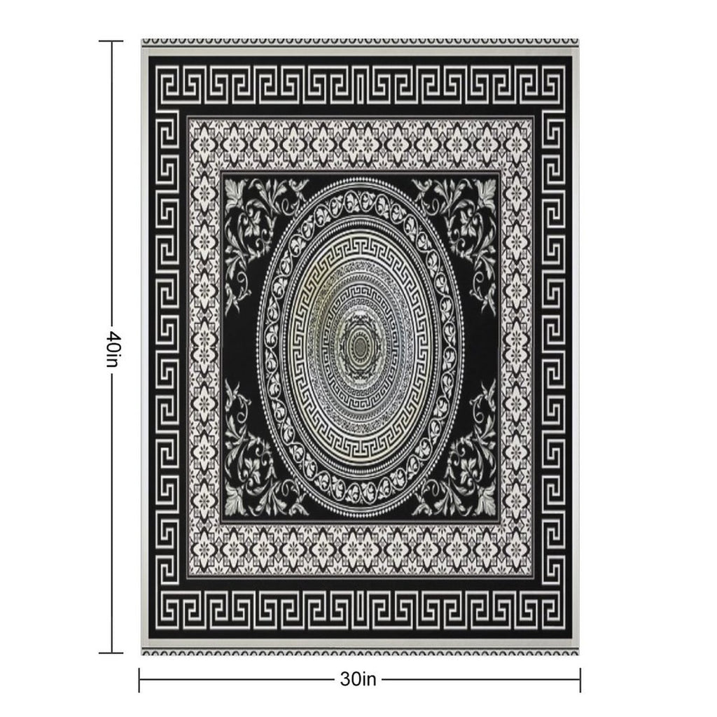 Greek Key Meander Black Cream Ornate Medallion All-season Throw Blanket