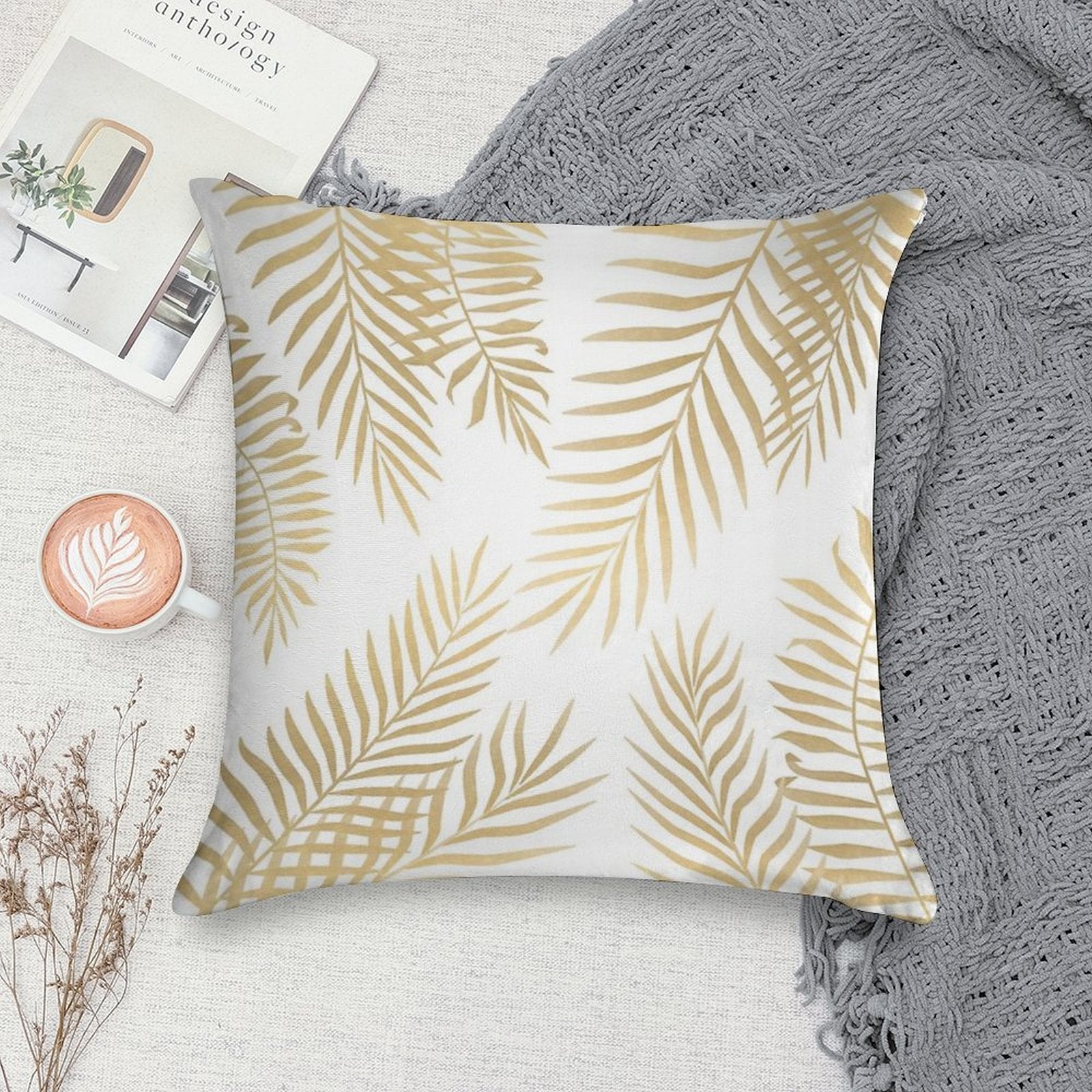 Gold Palm Leaves Soft Anti-Pilling Throw Pillow