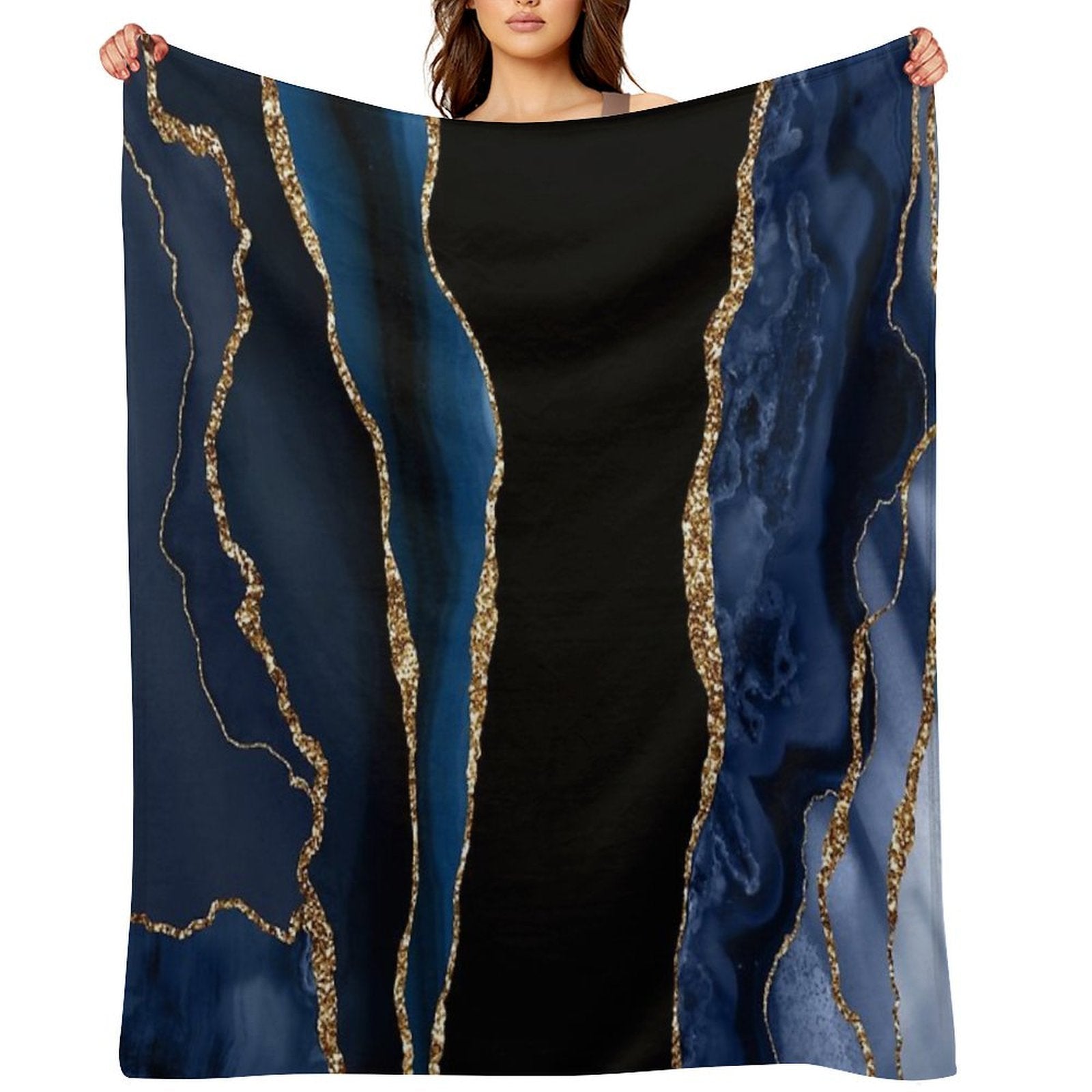 Abstract Blue And Gold Modern Geode Agate Design Premium Throw Blanket