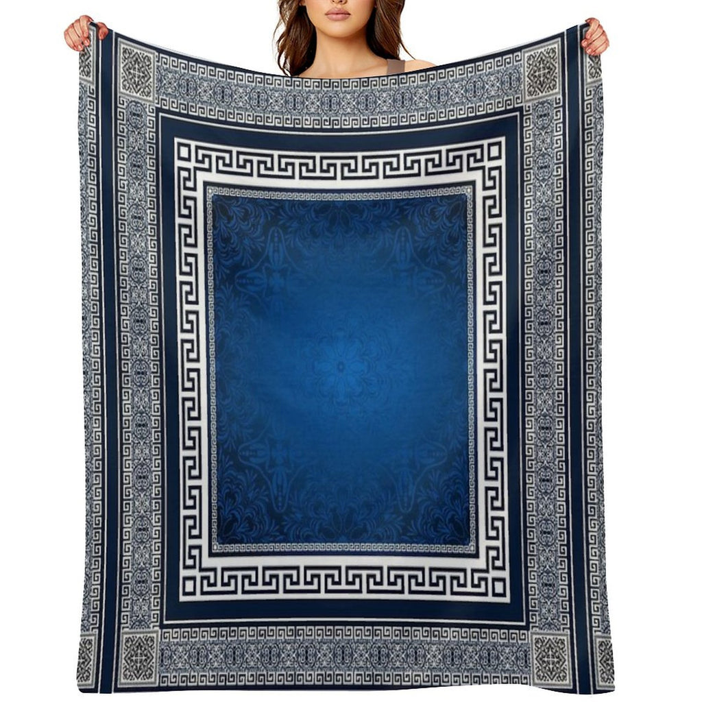 Greek Keys Blue White with Pattern Quick-dry Throw Blanket