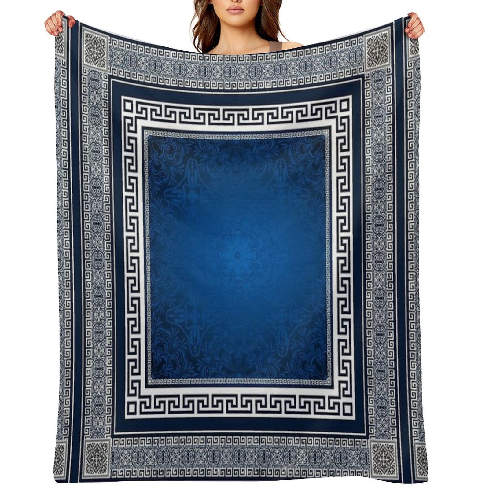 Greek Keys Blue White with Pattern Quick-dry Throw Blanket