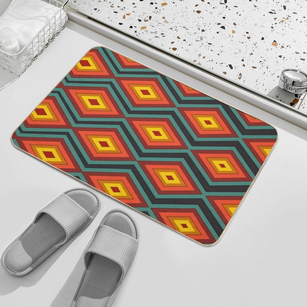 Retro Abstract Pattern Morphing Red Hot Rhombus  Repositionable Bath Mat