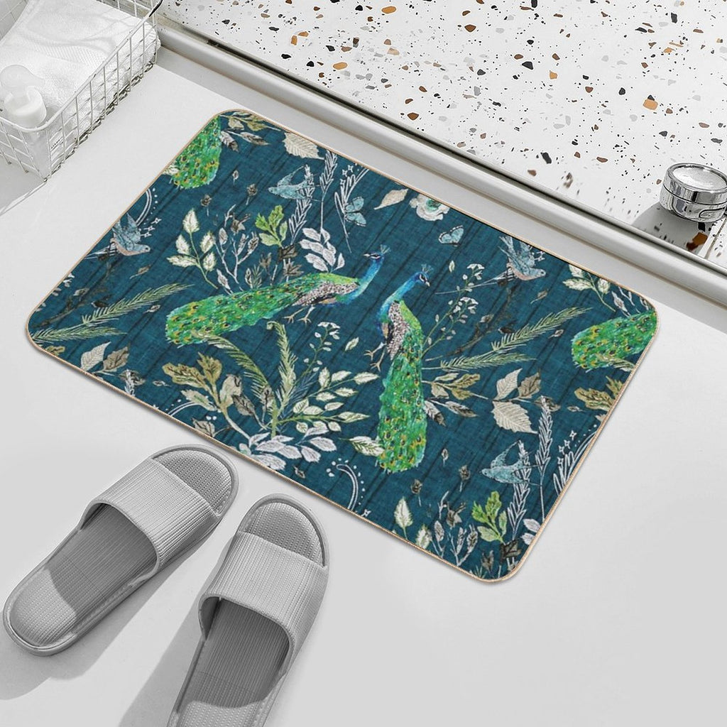 Peacock Chinoiserie (teal)  Odorless Bath Mat