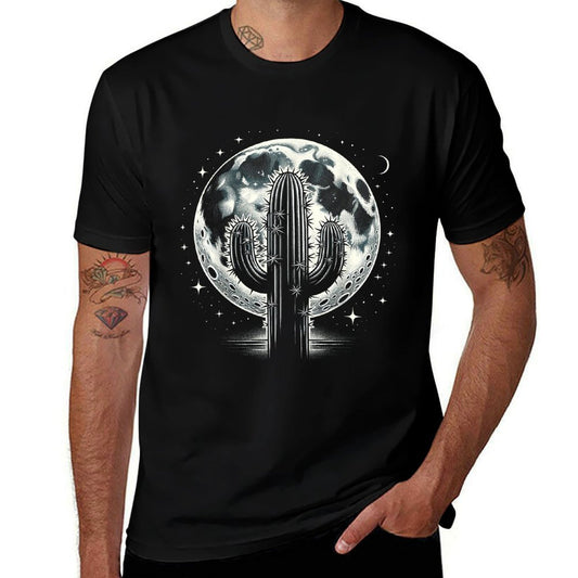 Lunar Cactus Night - Full Moon Desert Landscape  Relaxed-fit T-Shirt