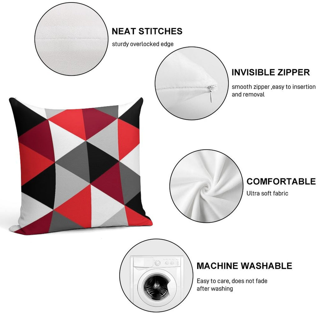 Red, Black, White And Grey Pattern Soft Easy Maintenance Throw Pillow