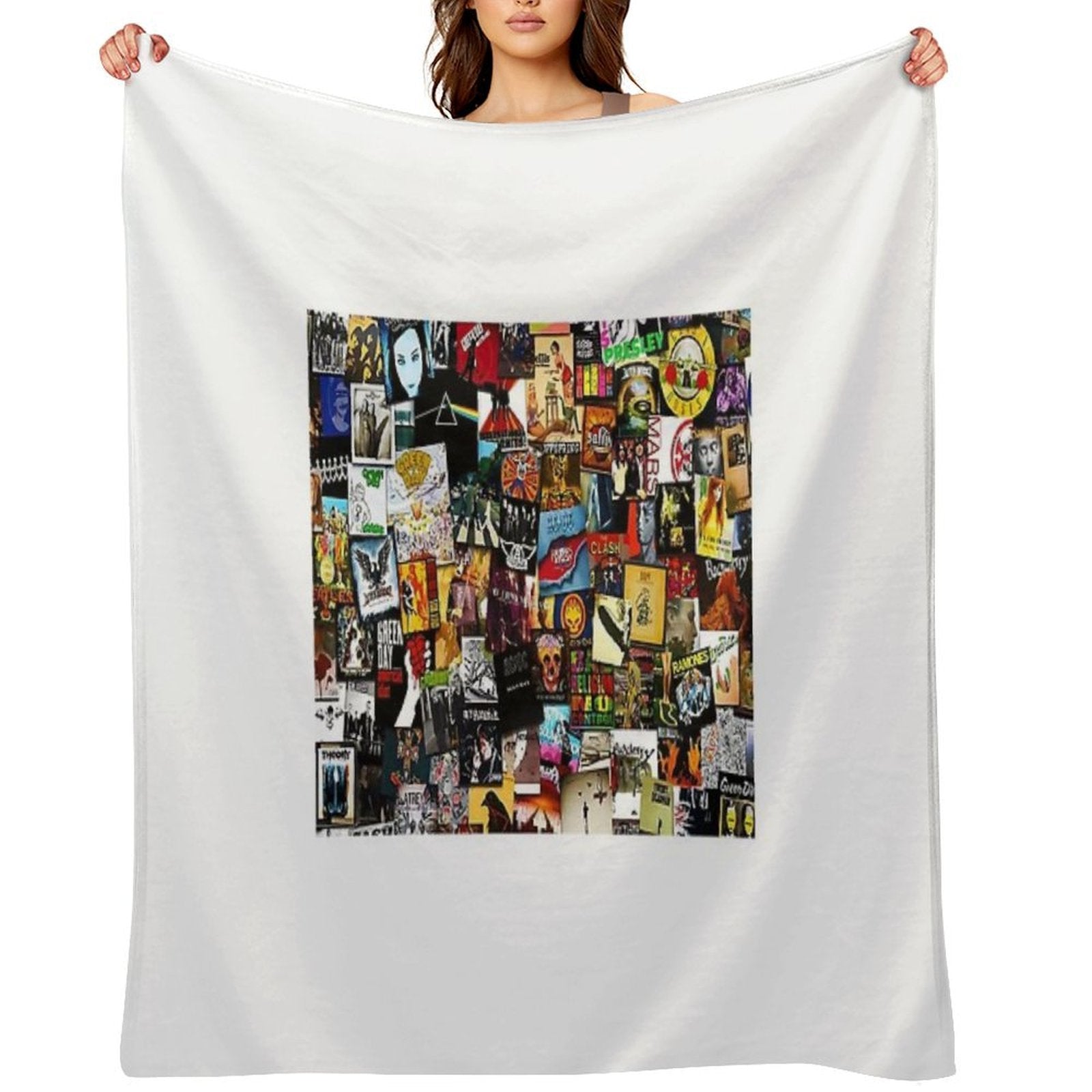 Album Collage Music Rock Versatility Throw Blanket