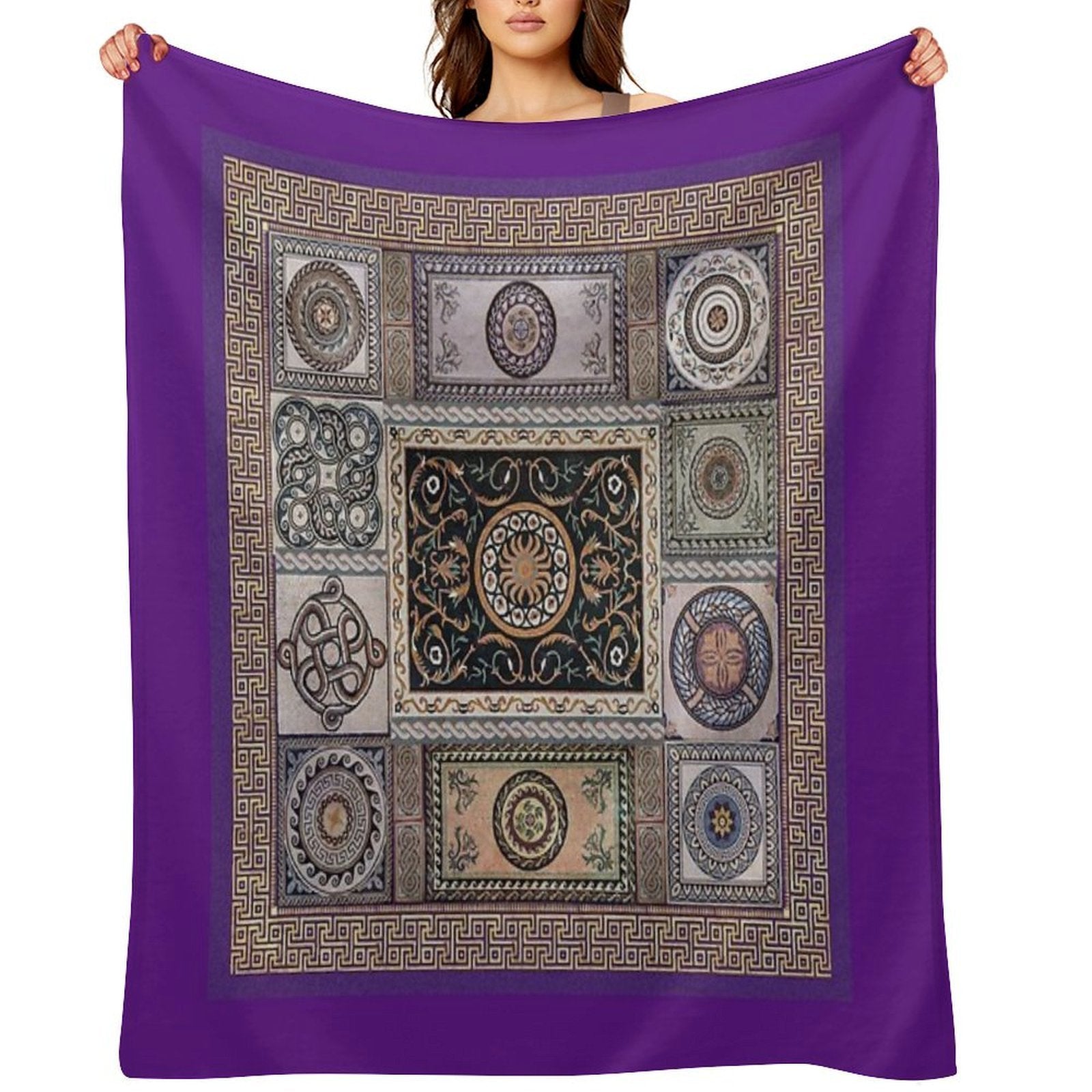 Roman Mosaic - Purple Velvety-soft Throw Blanket
