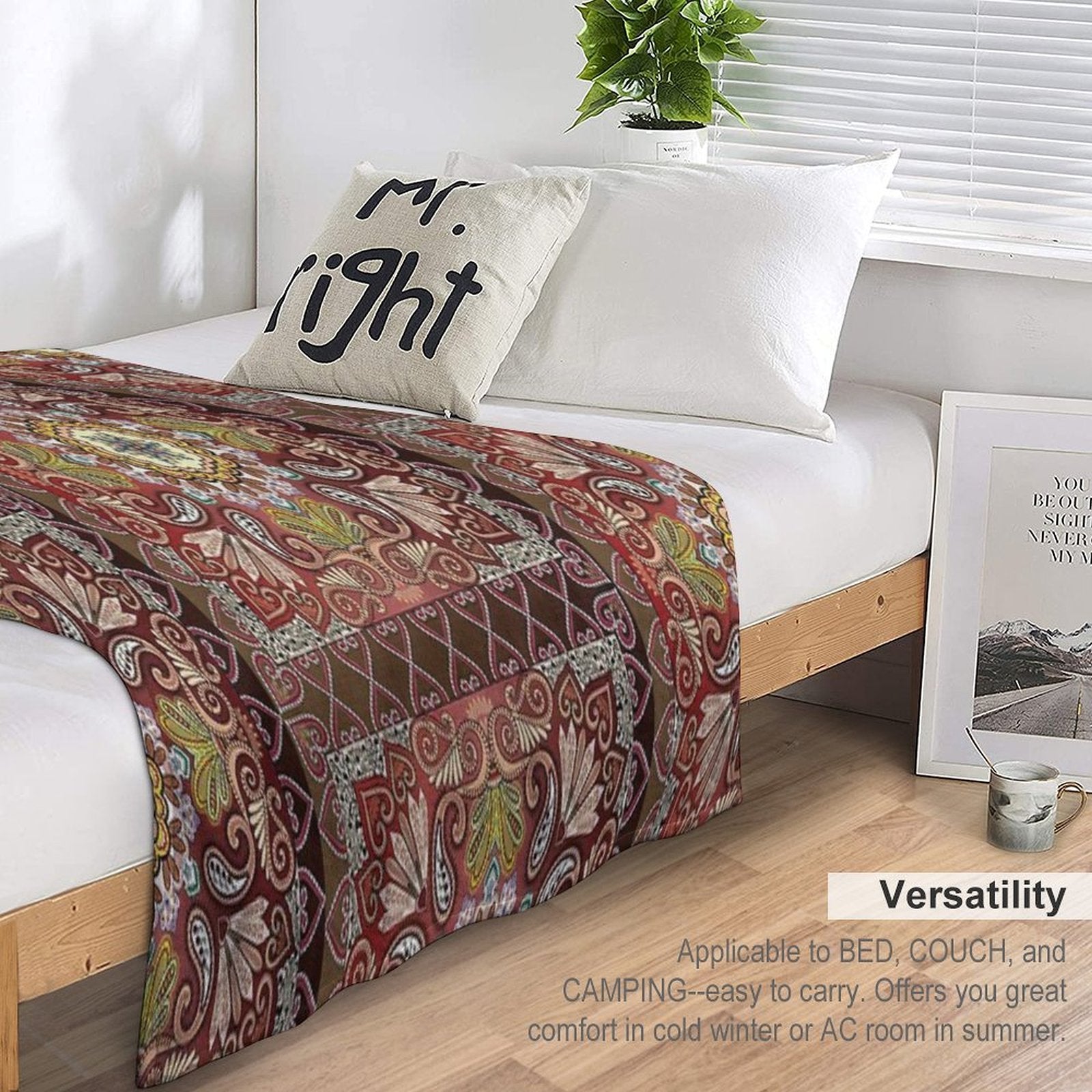 Boho Style Vintage Mandala Print Machine-washable Throw Blanket