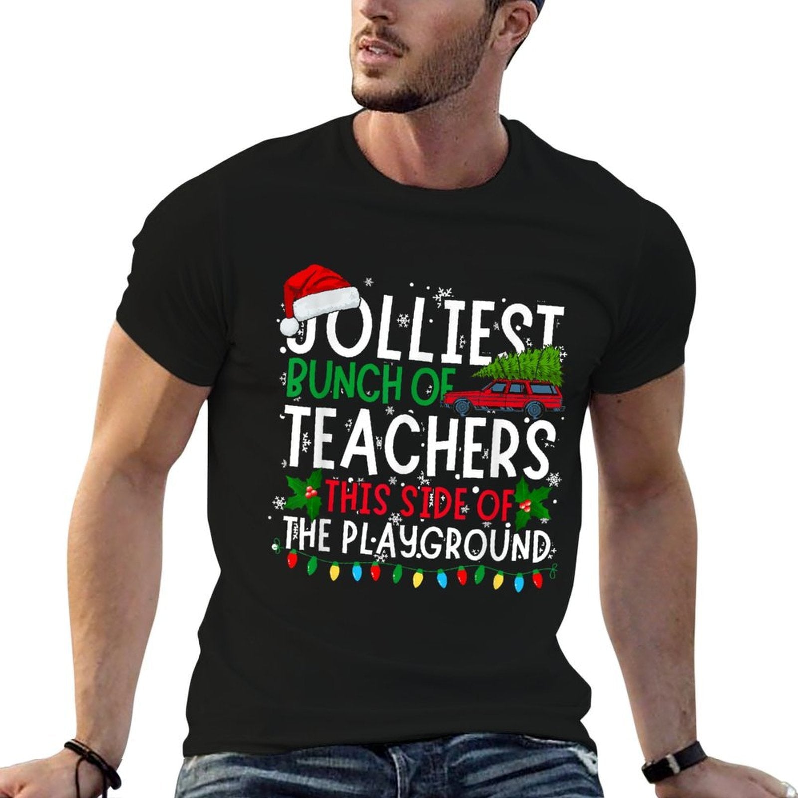 Jolliest Bunch of Teachers This Side Of The Playground Xmas  Summer-ready Fabric T-Shirt