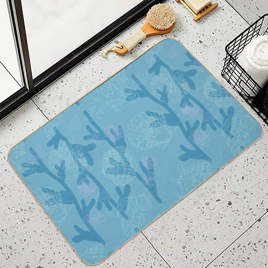 Seashells Seaweed Pattern in Blue  Multi-Purpose Bath Mat