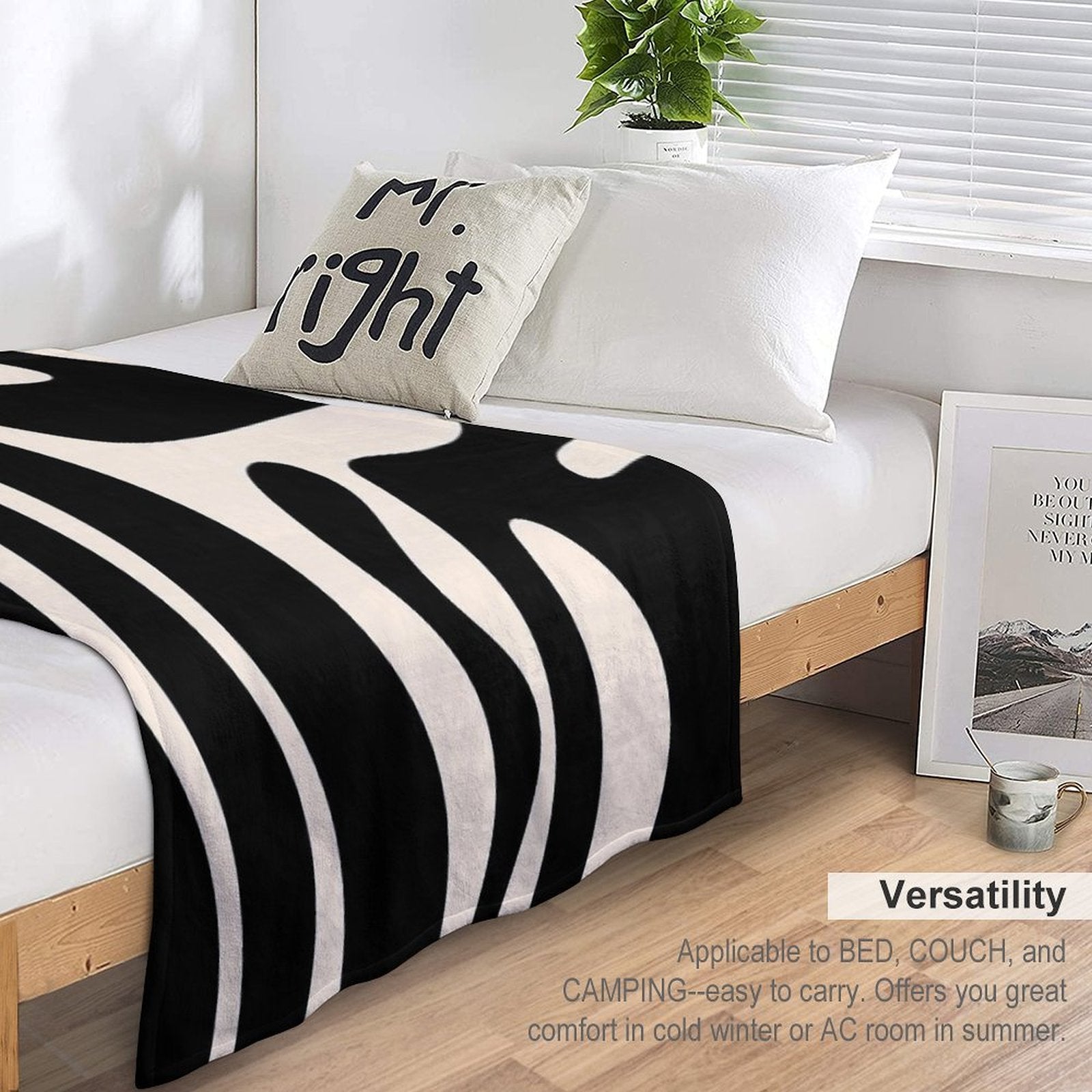 Mid Century Modern Kwaito Abstract Pattern in Black And Almond Cream Anti-pilling Throw Blanket