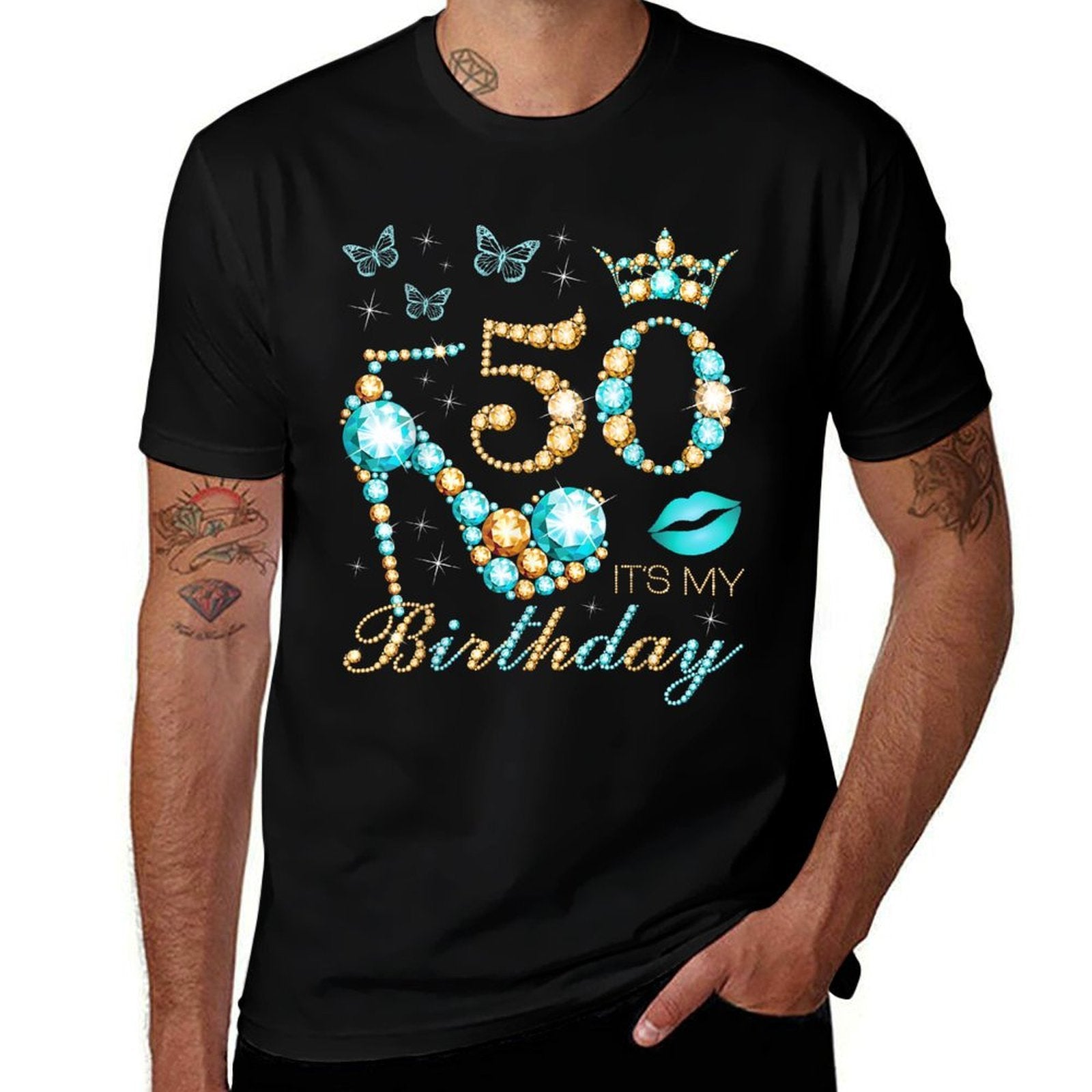 50th It's My Birthday, 50 Years Old, 50th Birthday Queen  Trendy Pattern T-Shirt