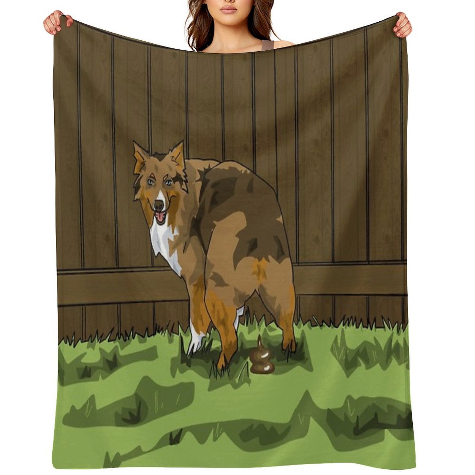 Funny Dog Pooping Plush Throw Blanket