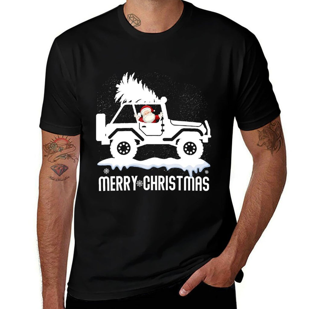 Santa In A SUV Christmas Tree - 4x4 Off-road Outdoor Trail  Oversized Silhouette T-Shirt