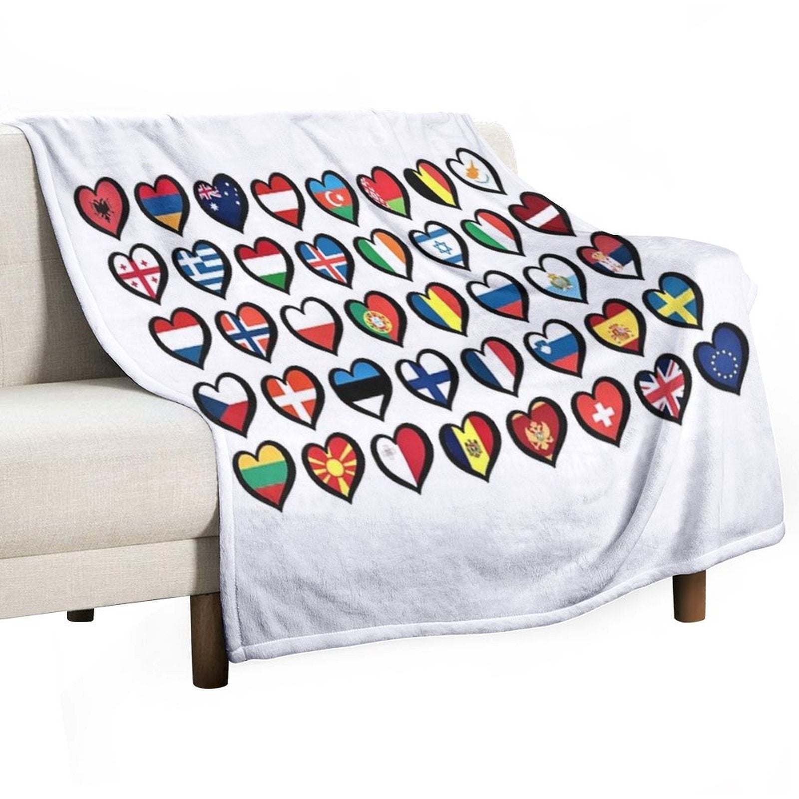 Eurovision Song Contest Flags Hearts ESC EBU Eurofans Gift-ready Throw Blanket