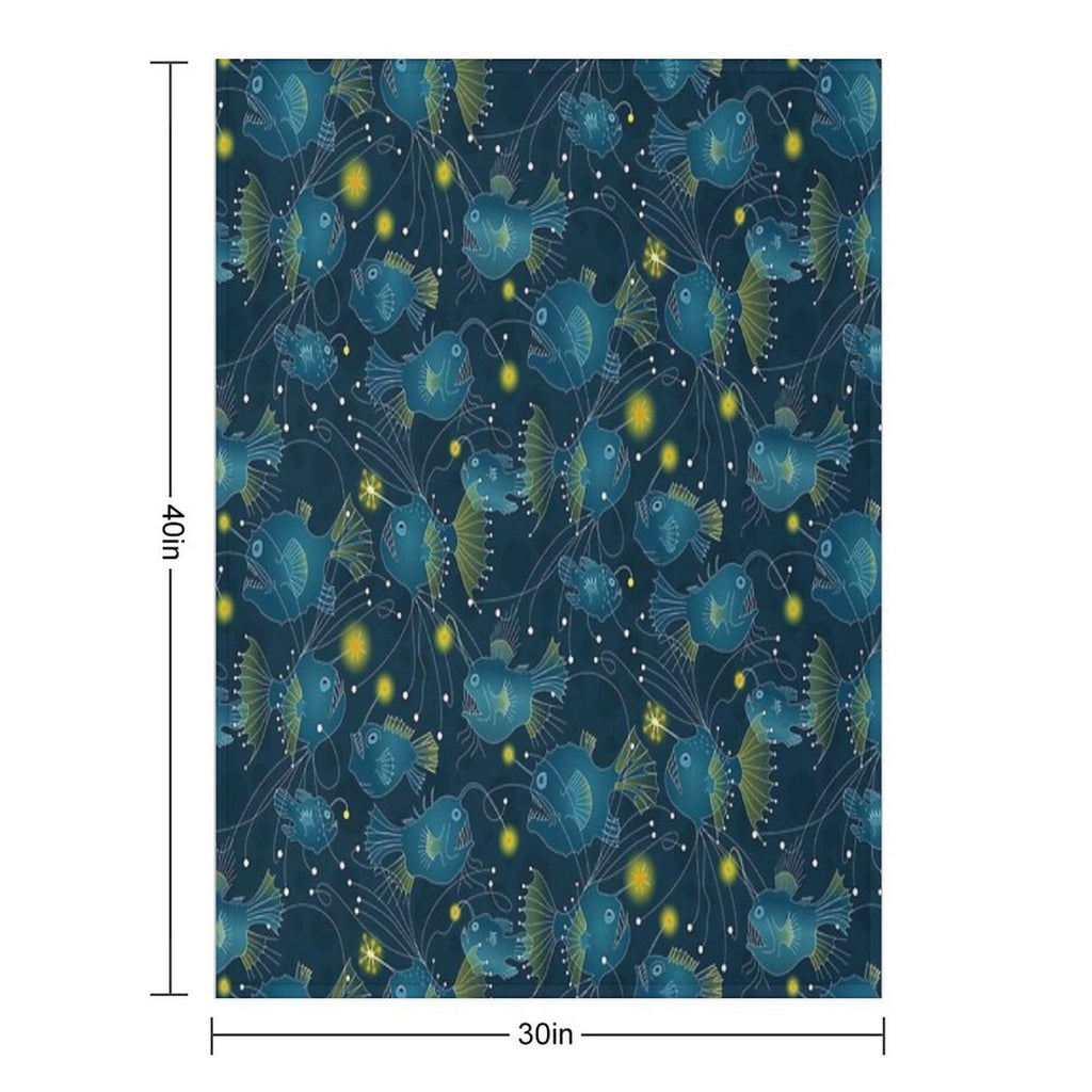 Angler Fish - Blue Wrinkle-free Throw Blanket