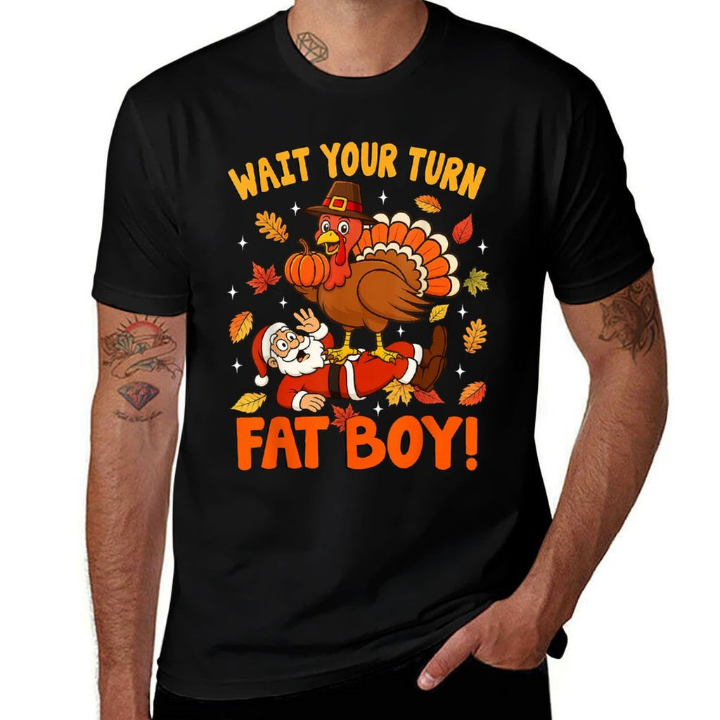 Wait Your Turn Funny Thanksgiving Day Turkey Santa Christmas  Polyester Blend T-Shirt