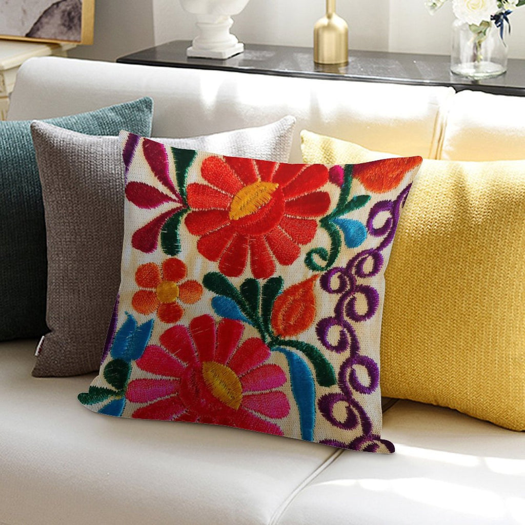 Mexico's Flowers Soft Short Plush Fabric Throw Pillow