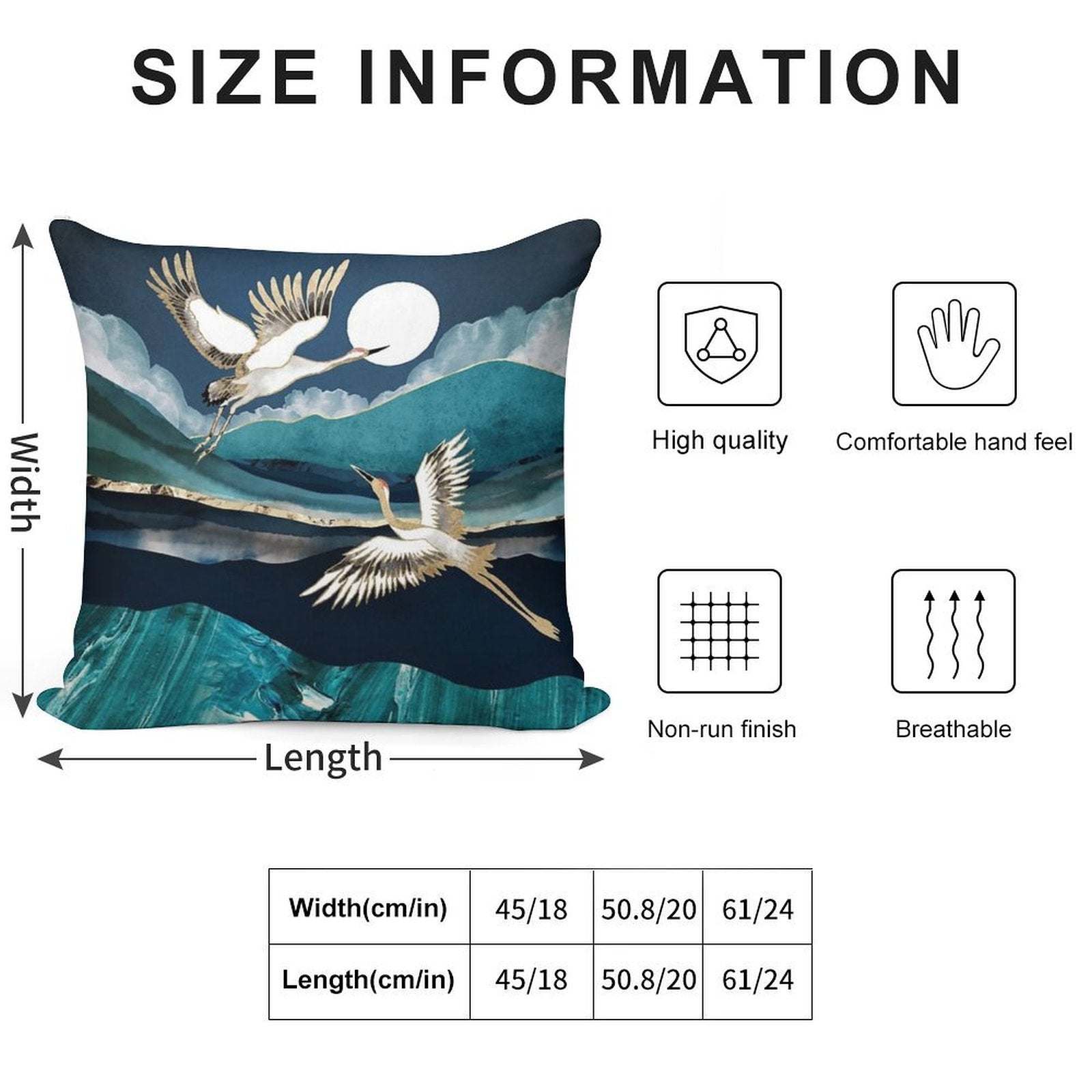 Midnight Cranes Soft Fade-Resistant Throw Pillow