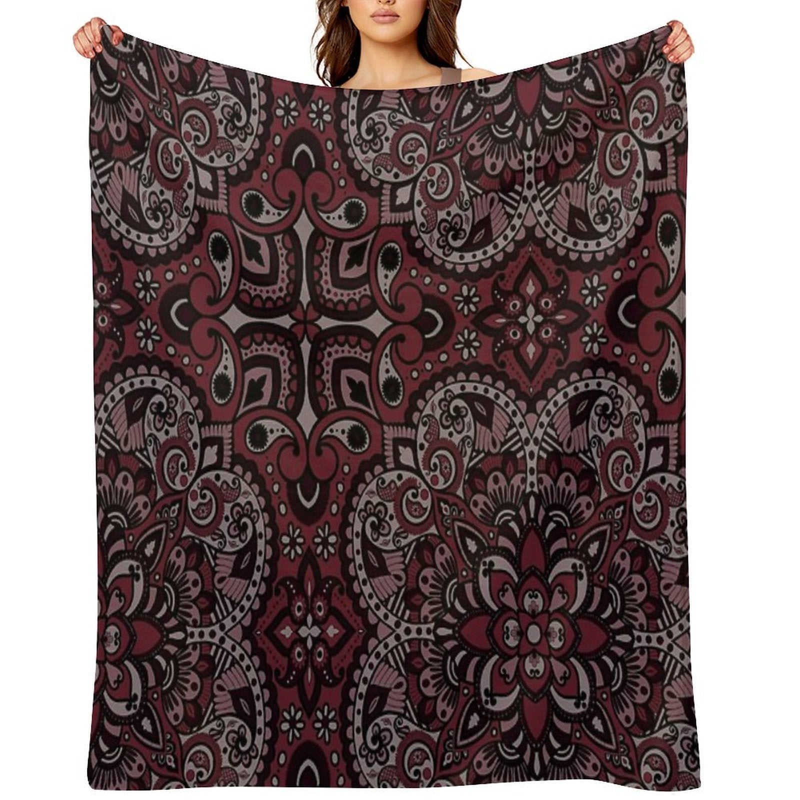 Floral Mandala Repeat Pattern - Dark Pink Versatility Throw Blanket