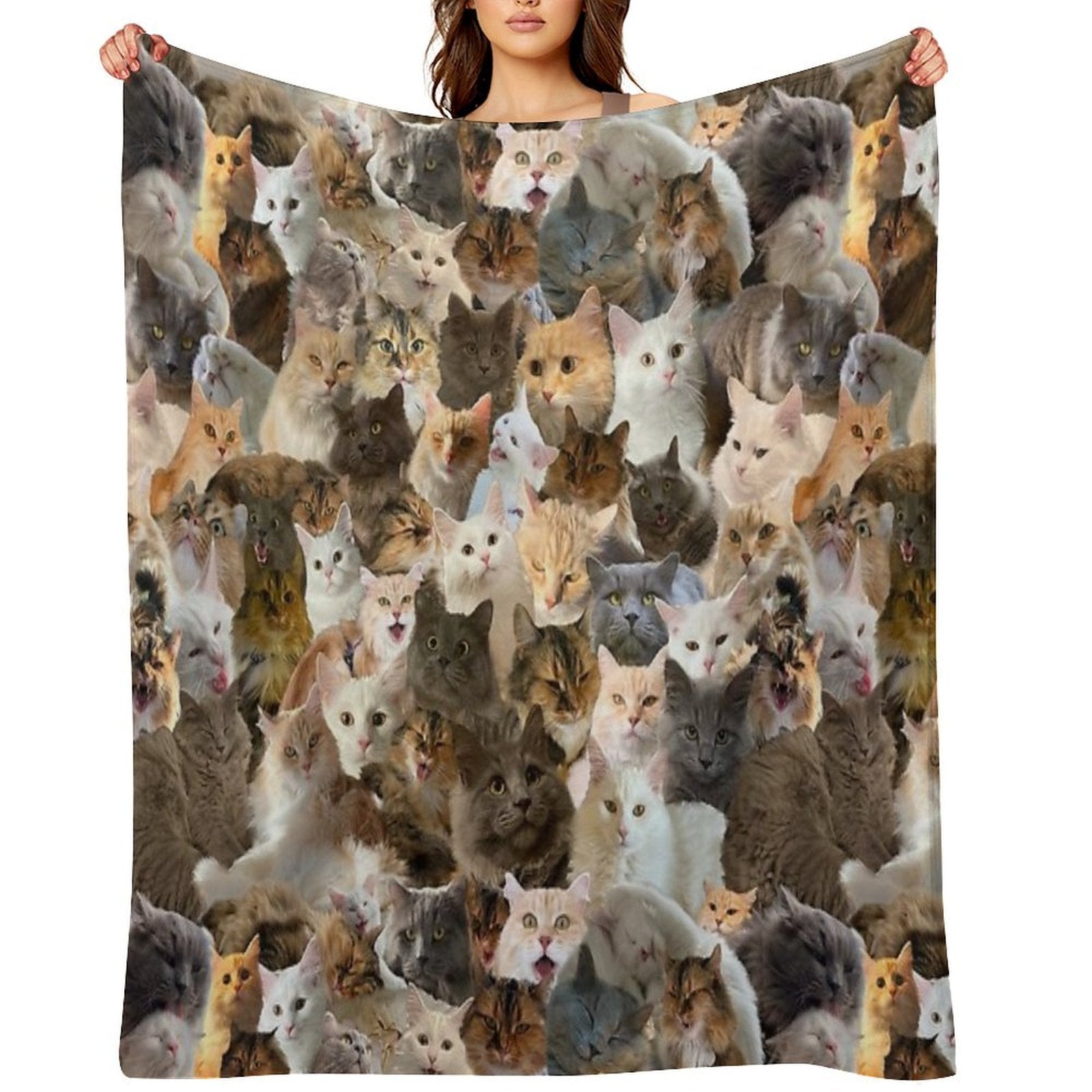 Fluffy Cat Pattern Sustainable Throw Blanket