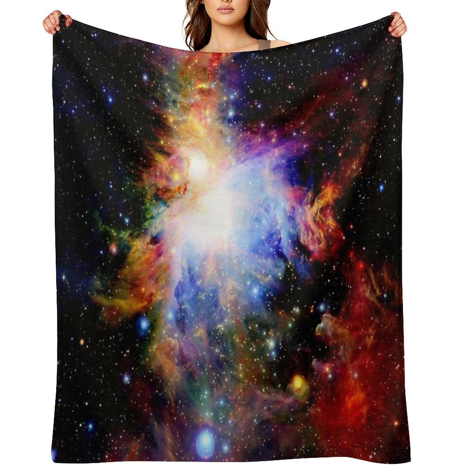 Galaxy Dark & Colorful Orion Nebula Easy Care Throw Blanket