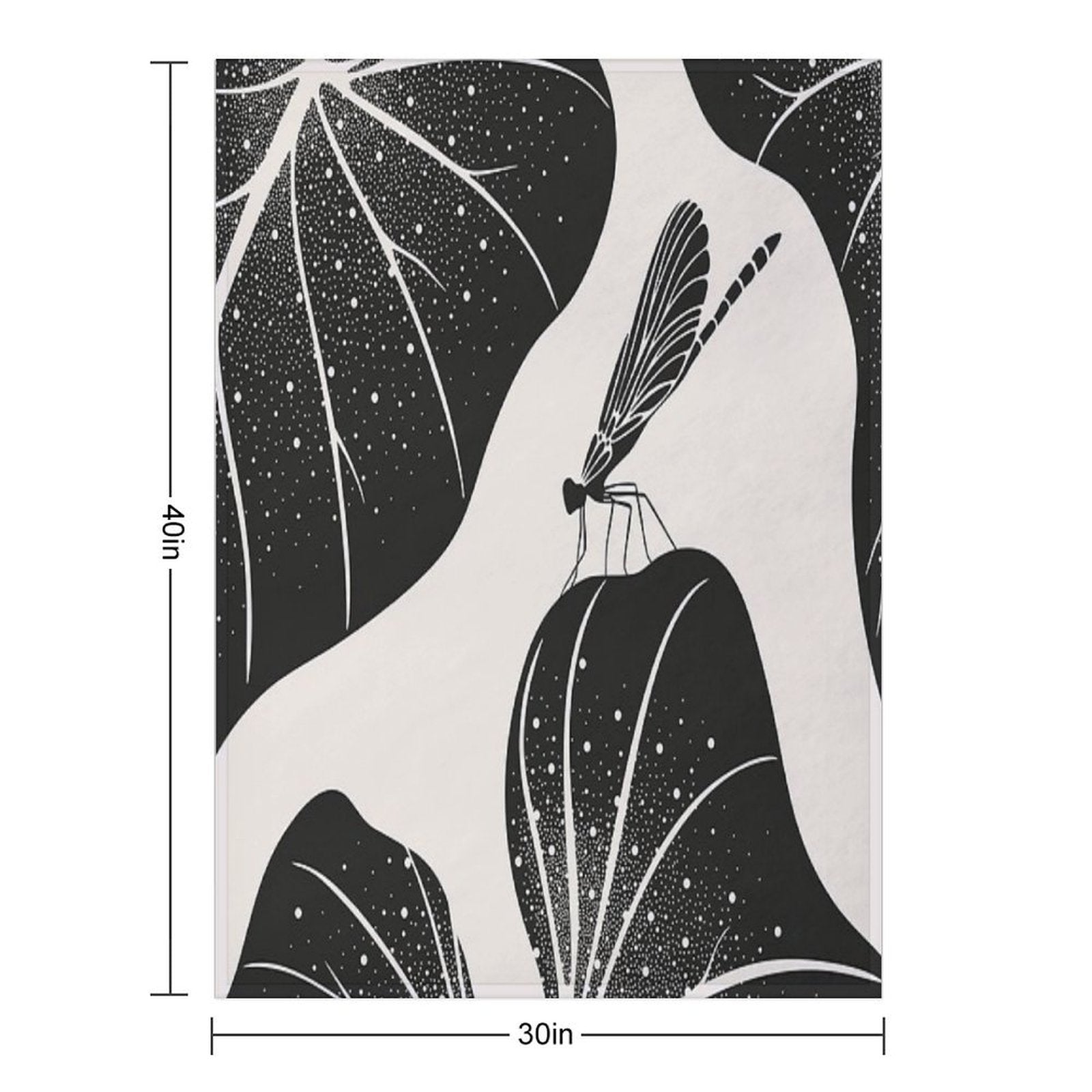 Dragonfly on Leaf with Water Drops, Minimalist Illustration Anti-pilling Throw Blanket