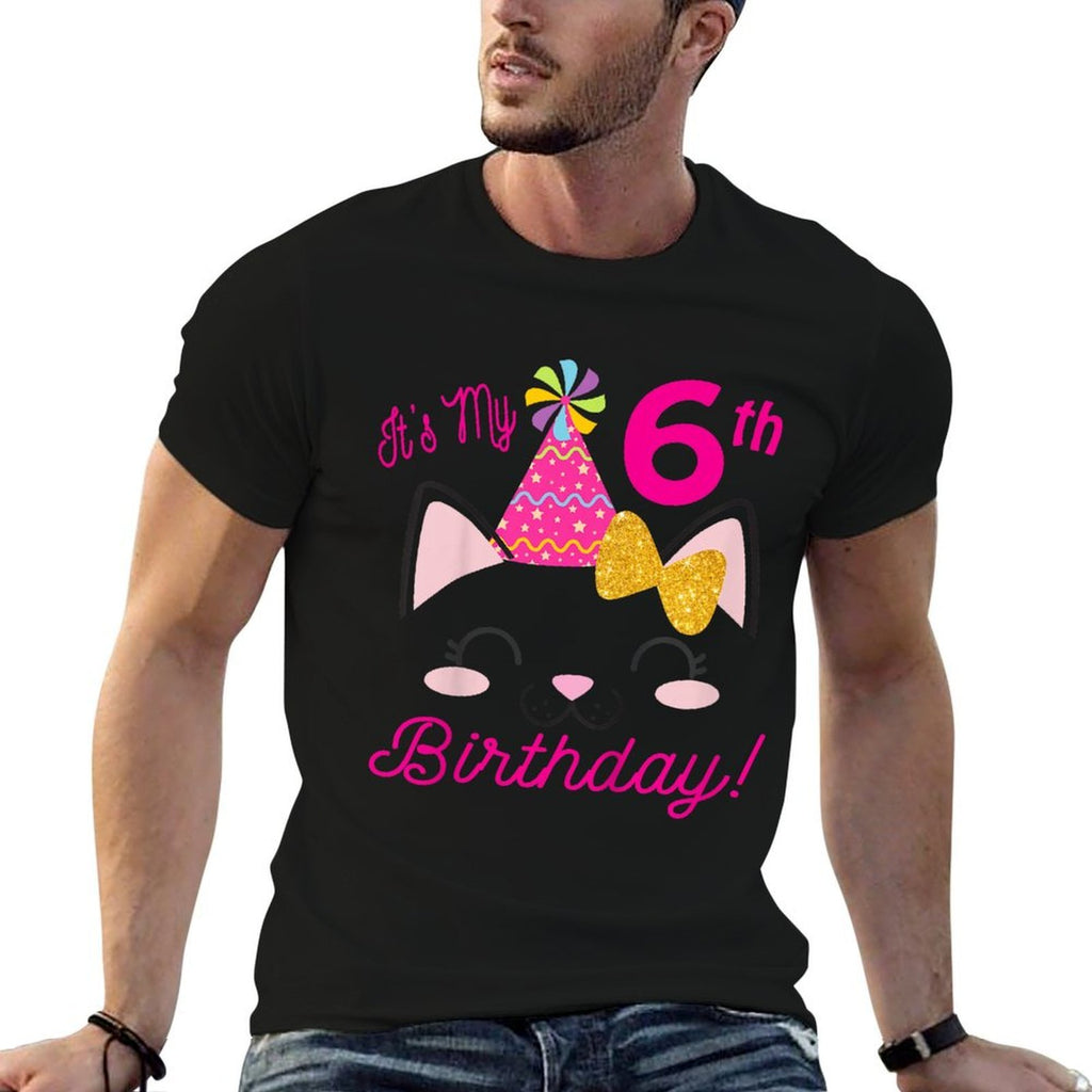 Its My 6th Birthday Girl Kitty Cat Theme Party (six)  Polyester Blend T-Shirt