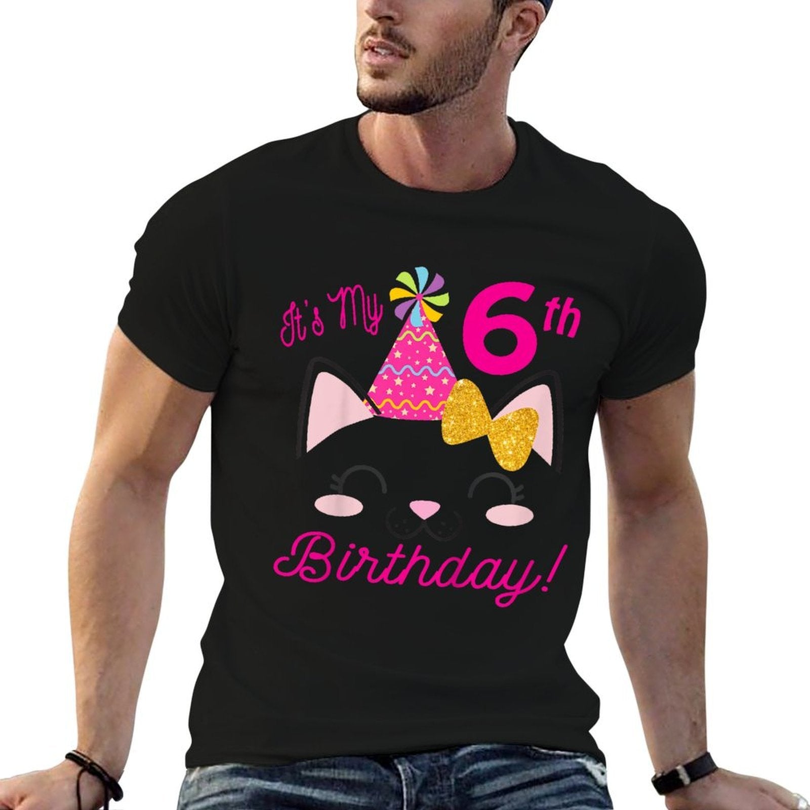 Its My 6th Birthday Girl Kitty Cat Theme Party (six)  Polyester Blend T-Shirt