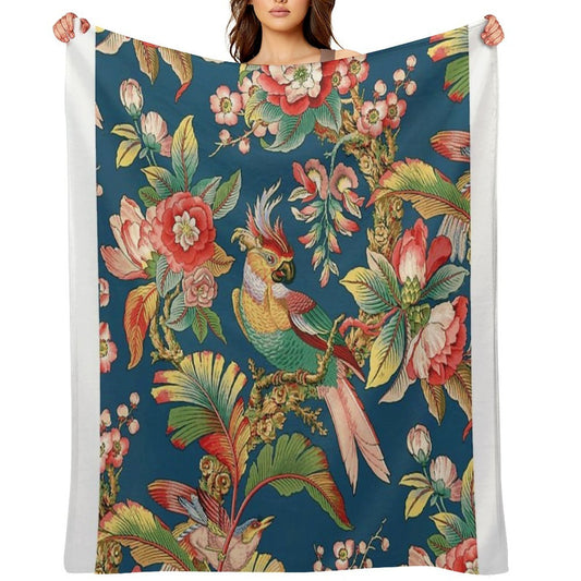 Antique French Chinoiserie in Blue Wrinkle-free Throw Blanket