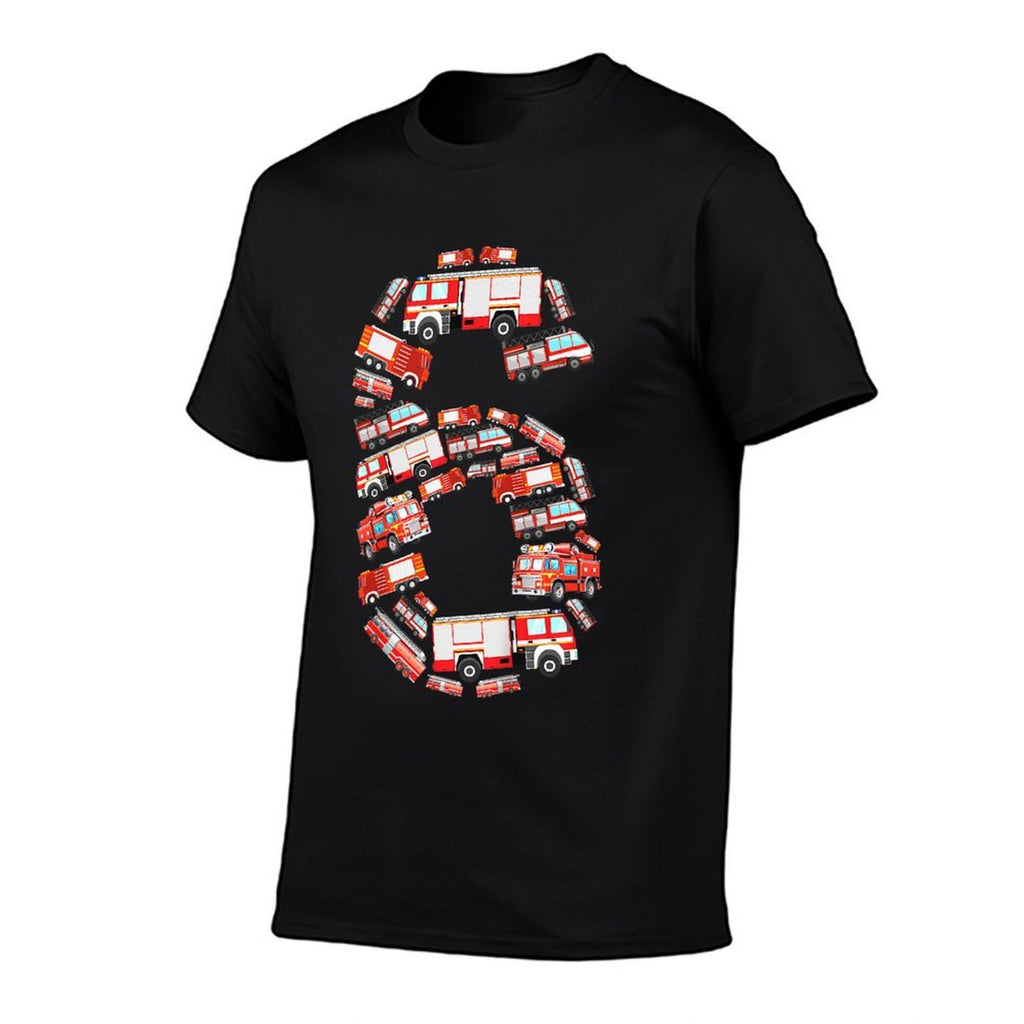 Kids Fire Truck, 6th Birthday Boy, 6 Year Old Toddler Firefighter  Rolled Sleeves T-Shirt