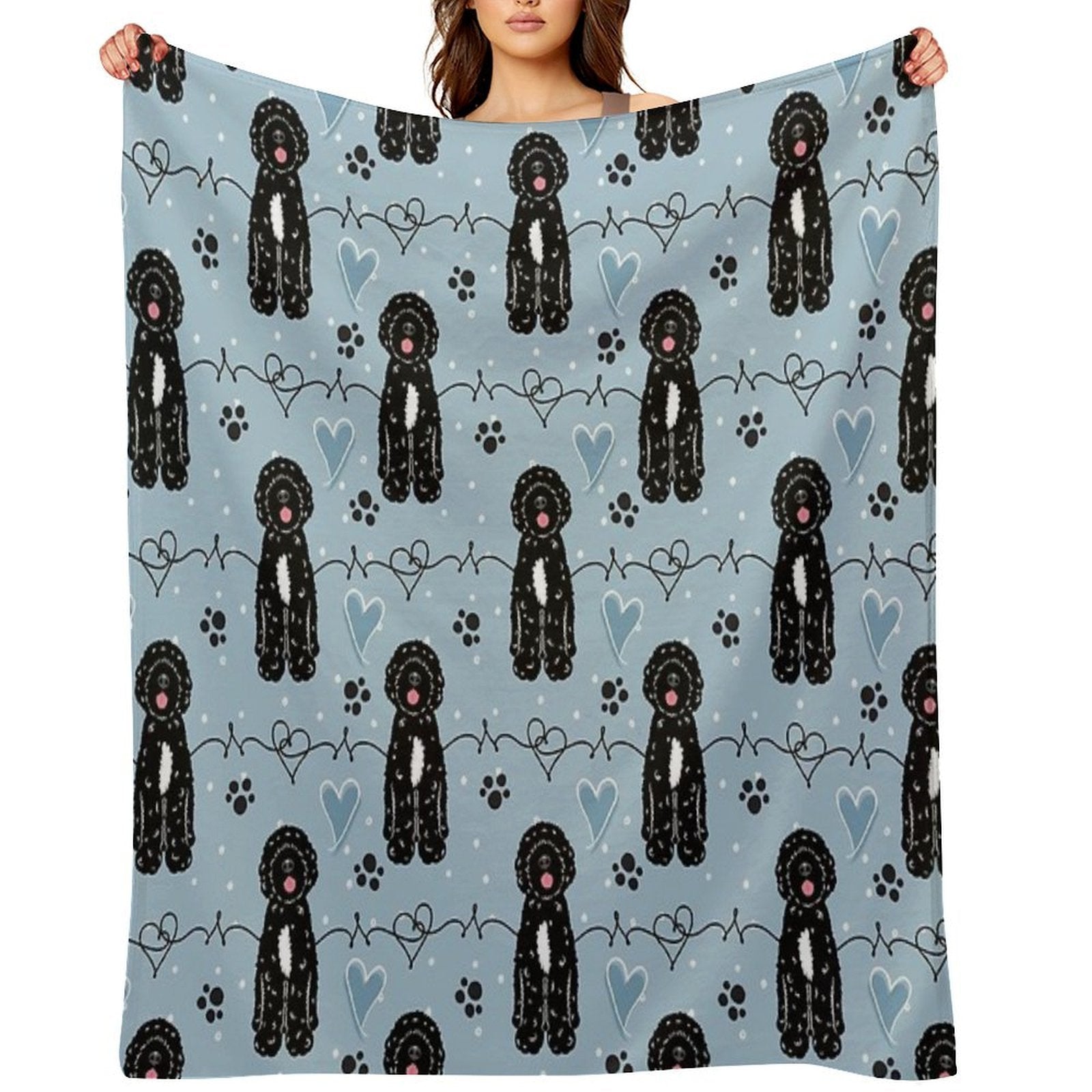 Love Black White Portuguese Water Dog Lightweight Throw Blanket
