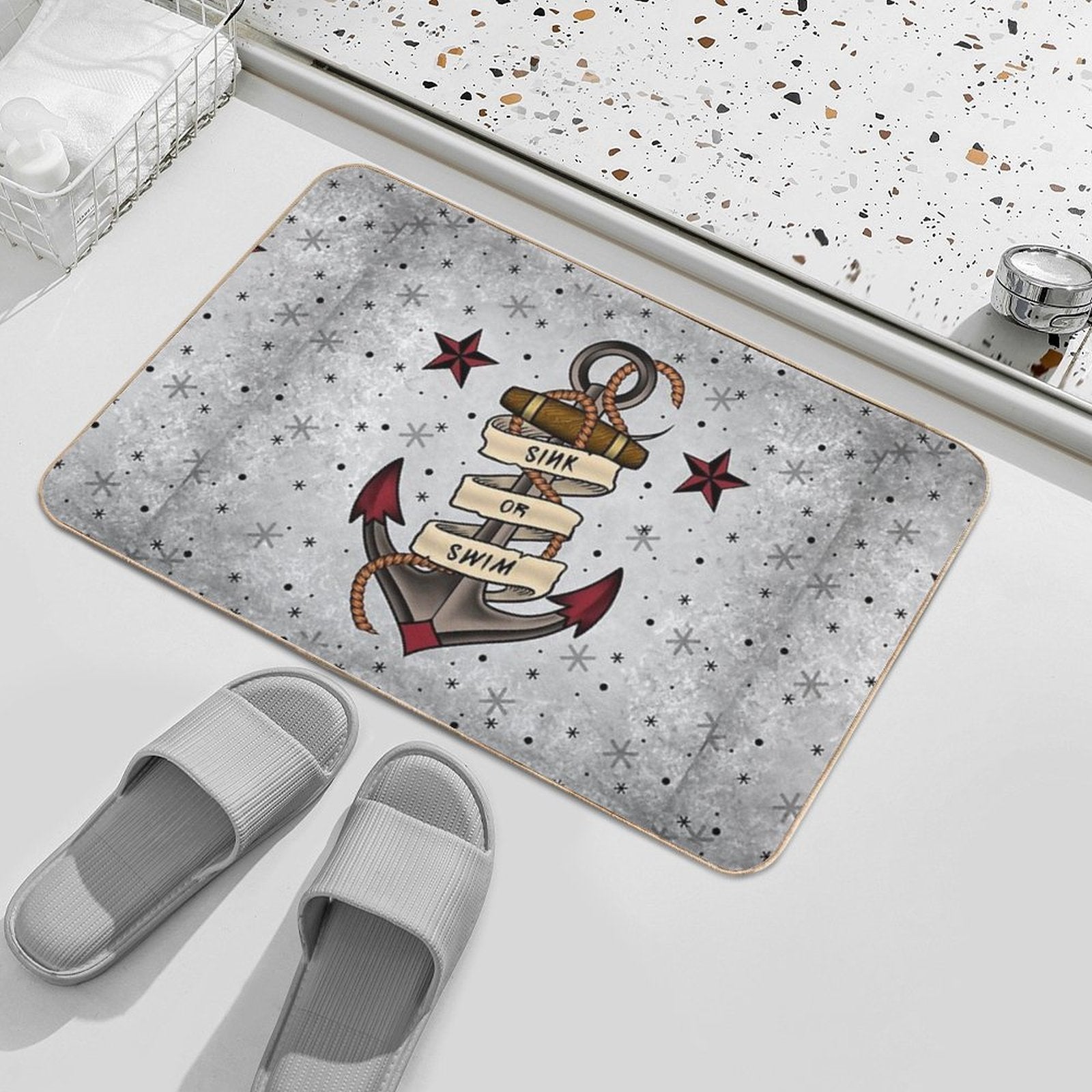 Old School Tattoo Style Design.  Anti-Trip Bath Mat