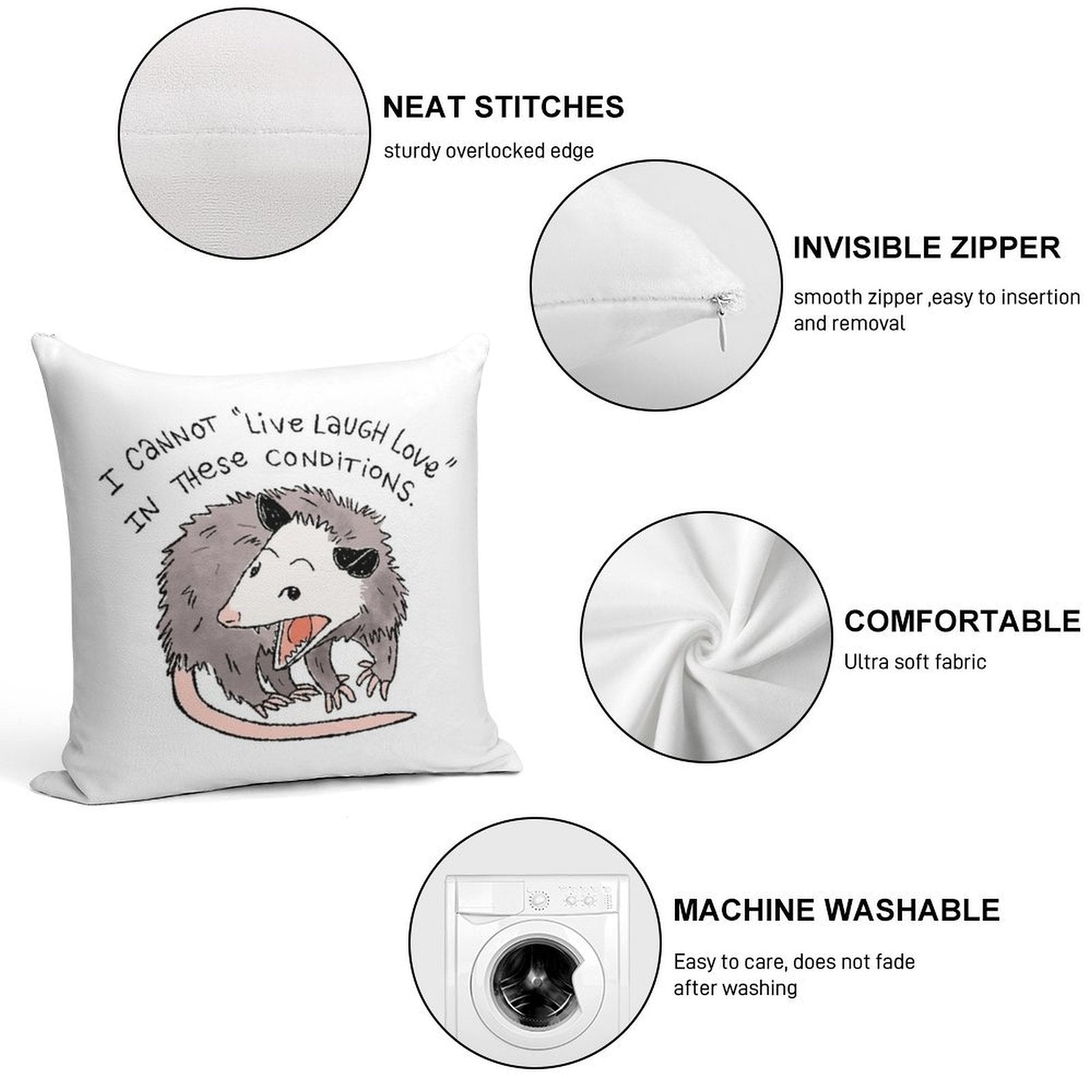 Opossum Live Laugh Love Soft Anti-Pilling Throw Pillow