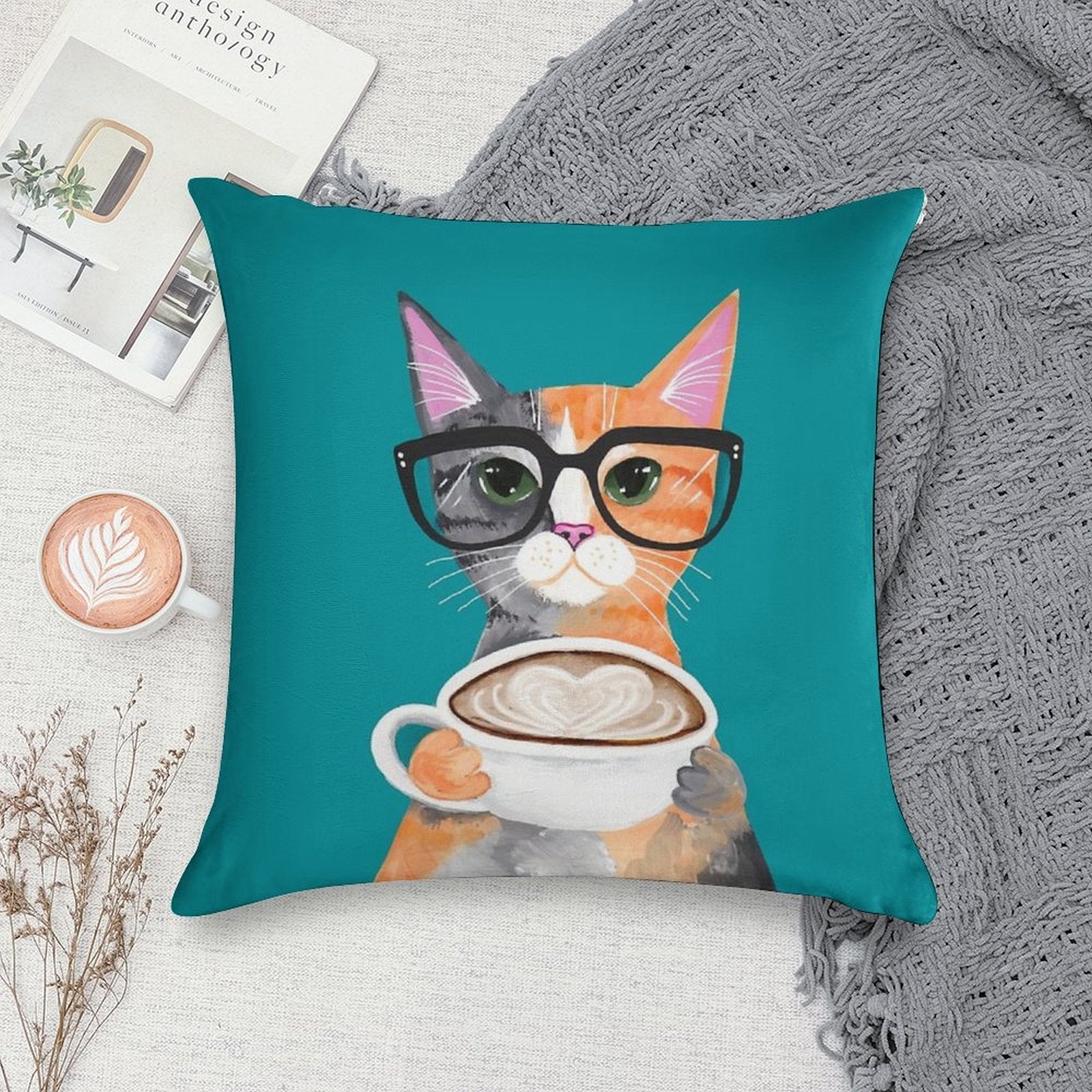 Kitten's Latte of Love Soft Easy Maintenance Throw Pillow
