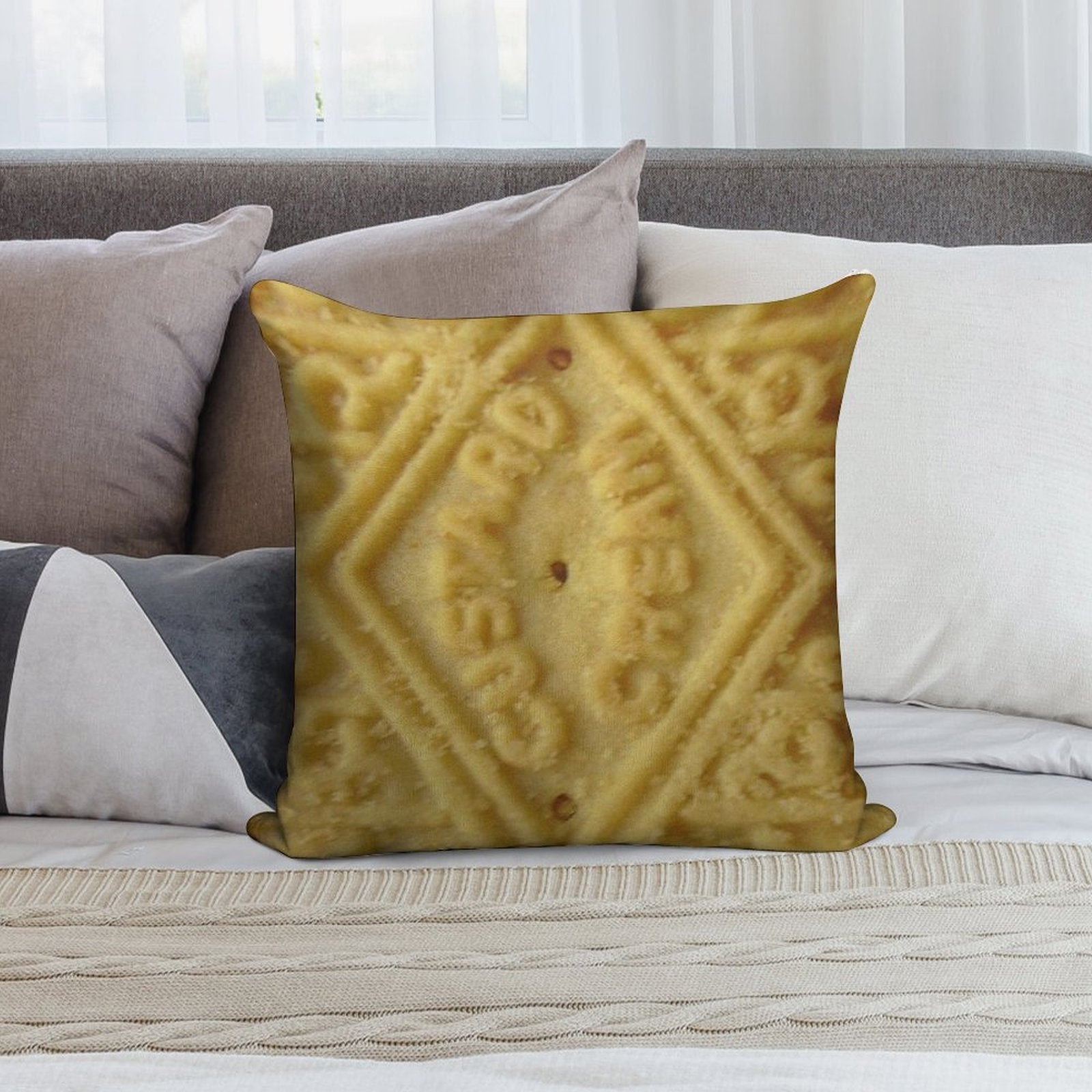 Custard Cream Soft Gift Ready Throw Pillow