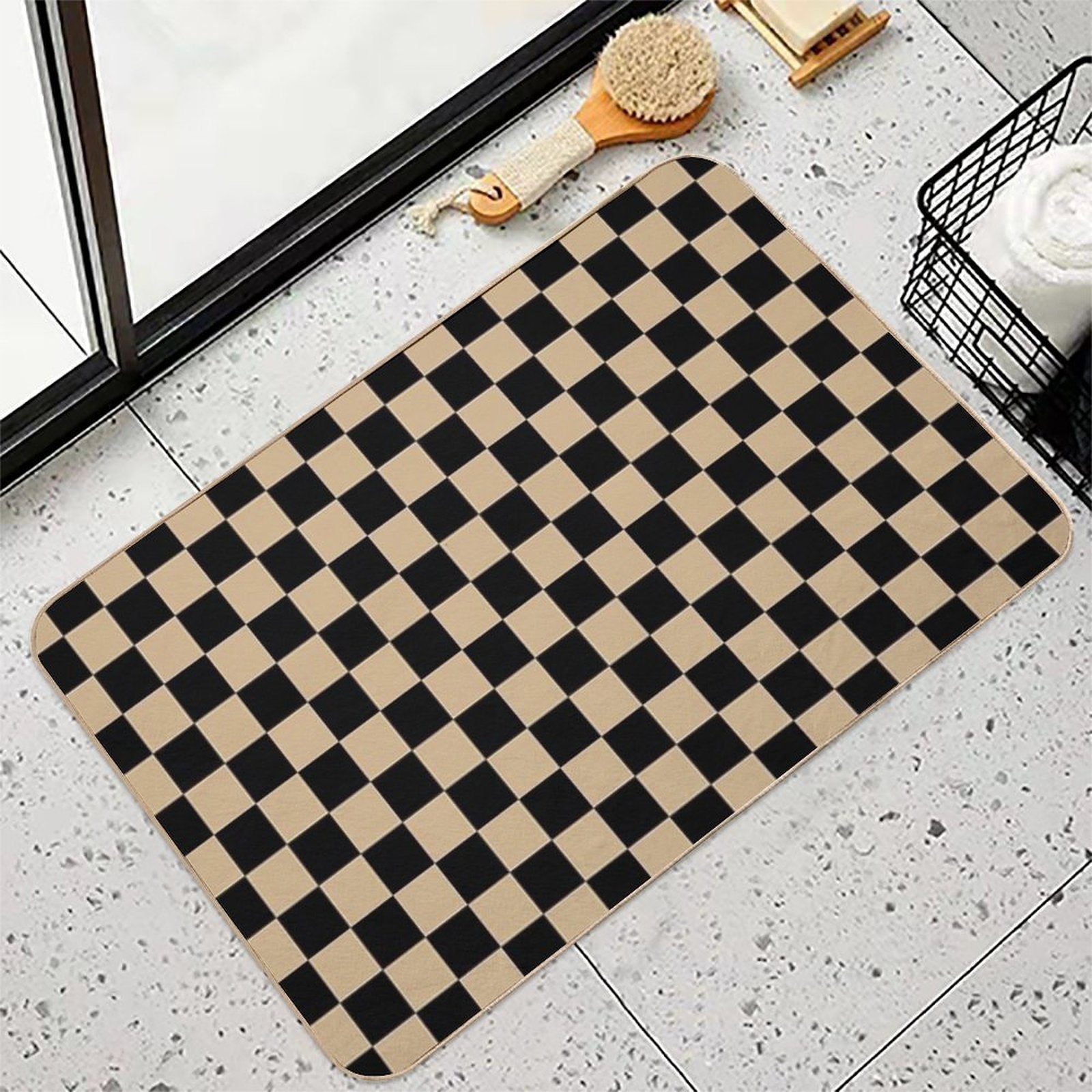 Black And Tan Brown Checkerboard  Versatile Bath Mat