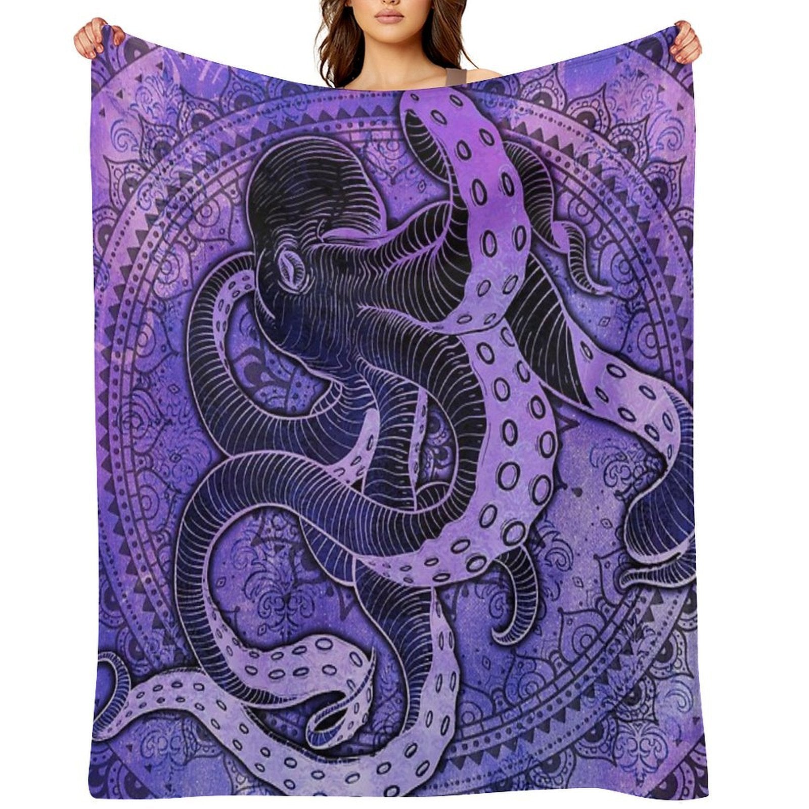 Octopus on Damask - Purple Edition Comfort Throw Blanket