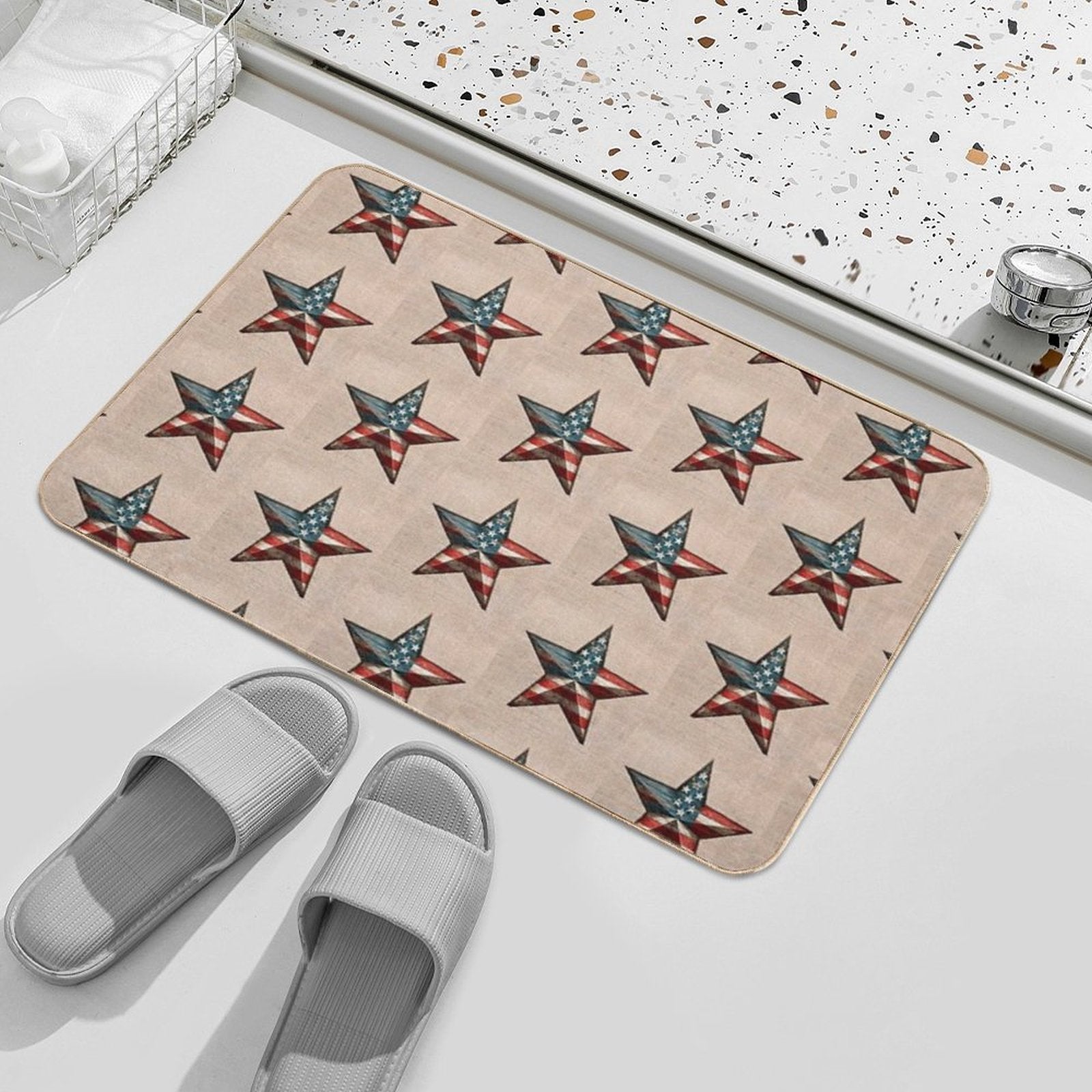 Rustic American Flag Star - Patriotic Wall Art  High-Traffic Bath Mat