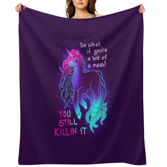 YOU STILL KILLIN IT Neon Unicorn Machine-washable Throw Blanket