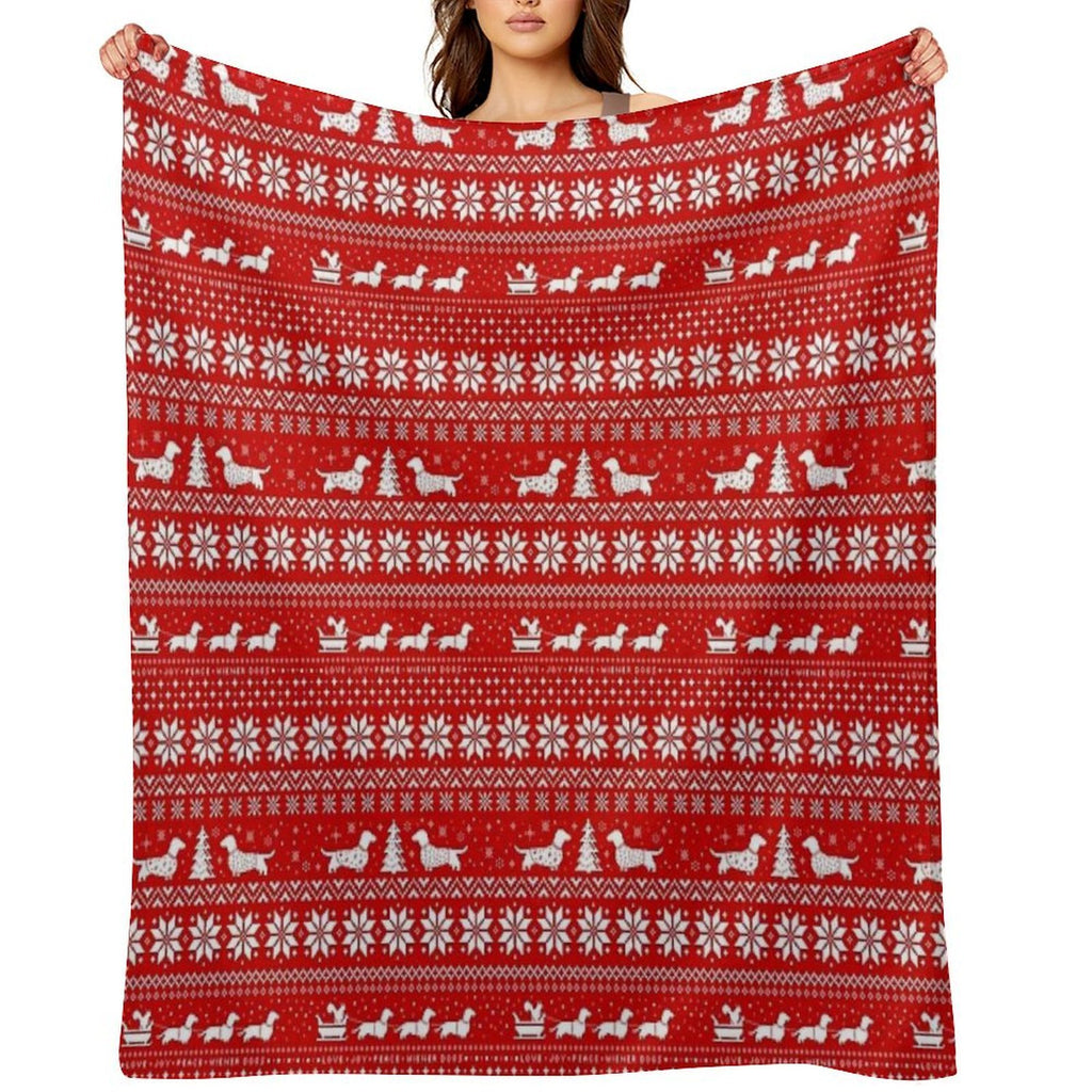 Dachshunds Christmas Sweater Pattern Travel-friendly Throw Blanket