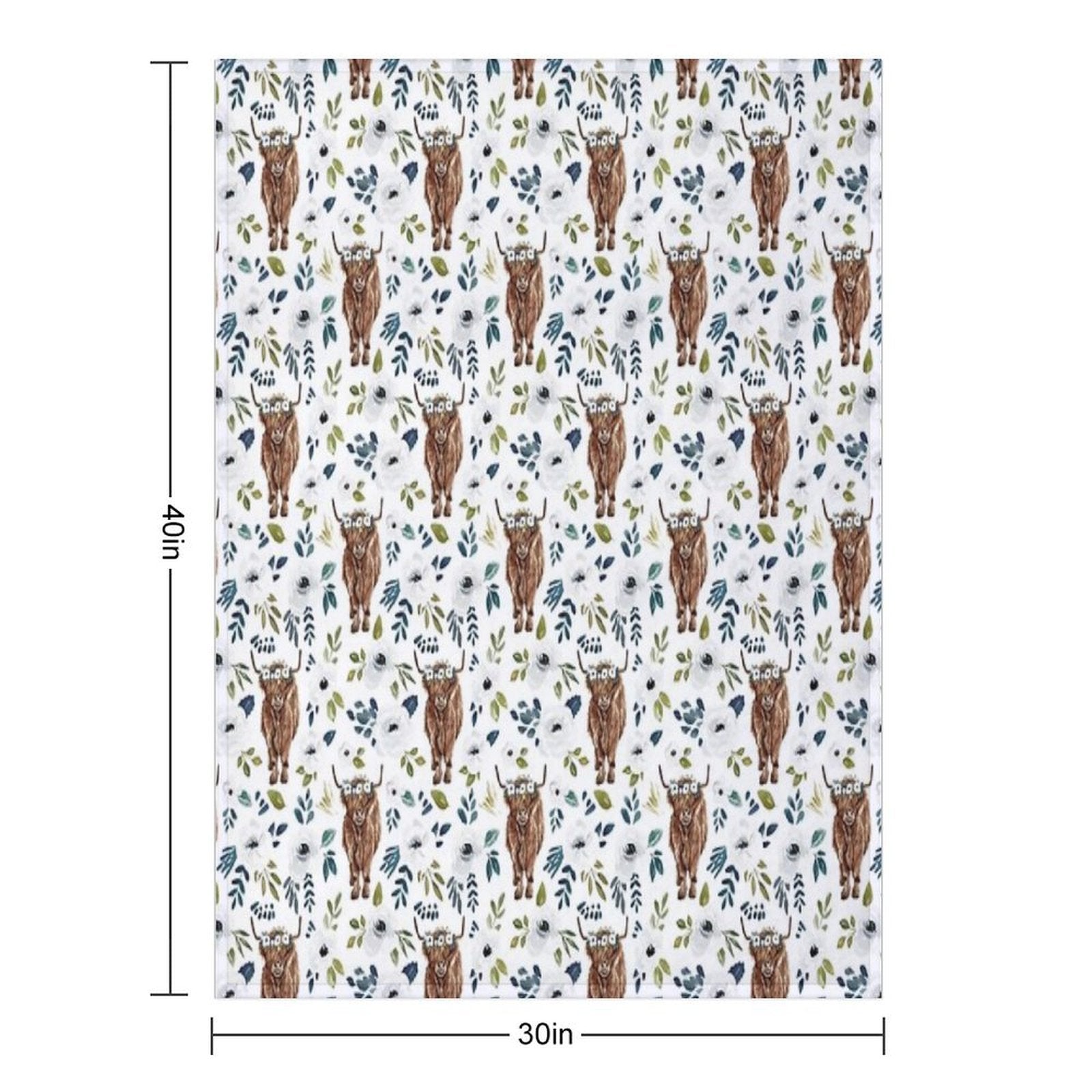 Highland Cow, Floral, Floral Crown, Cow Painting, Farmhouse Decor Shrink-resistant Throw Blanket