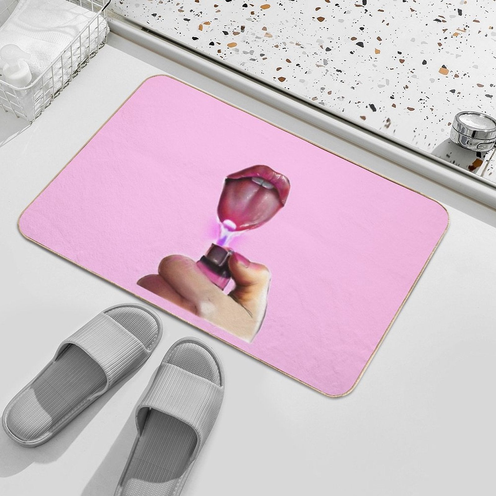 Lips Only I Am A God Crazy Pink  Pet-Safe Bath Mat