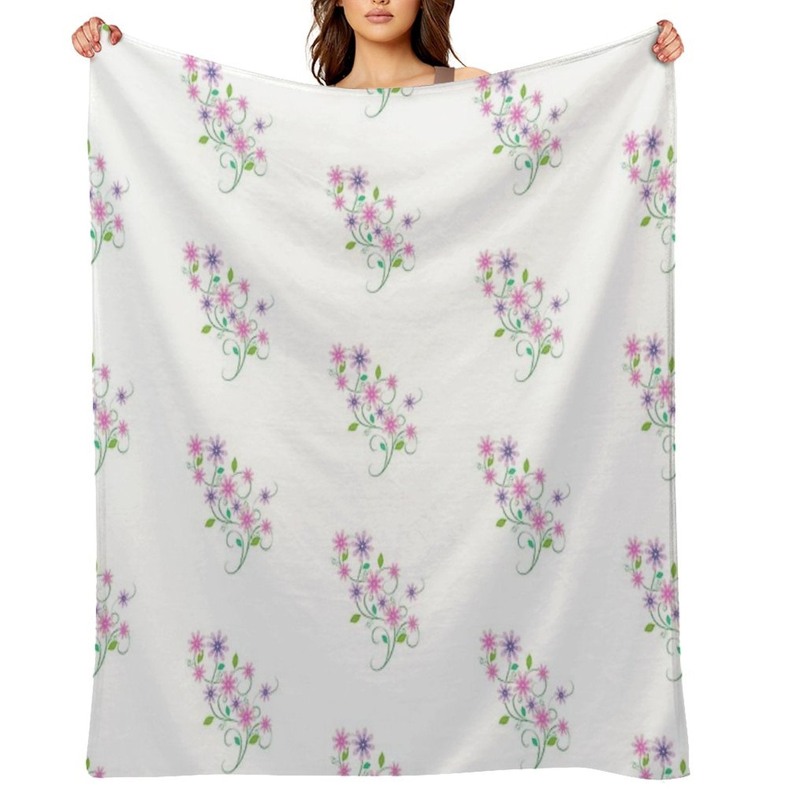 Pink & Lavender Flowers Compact Throw Blanket