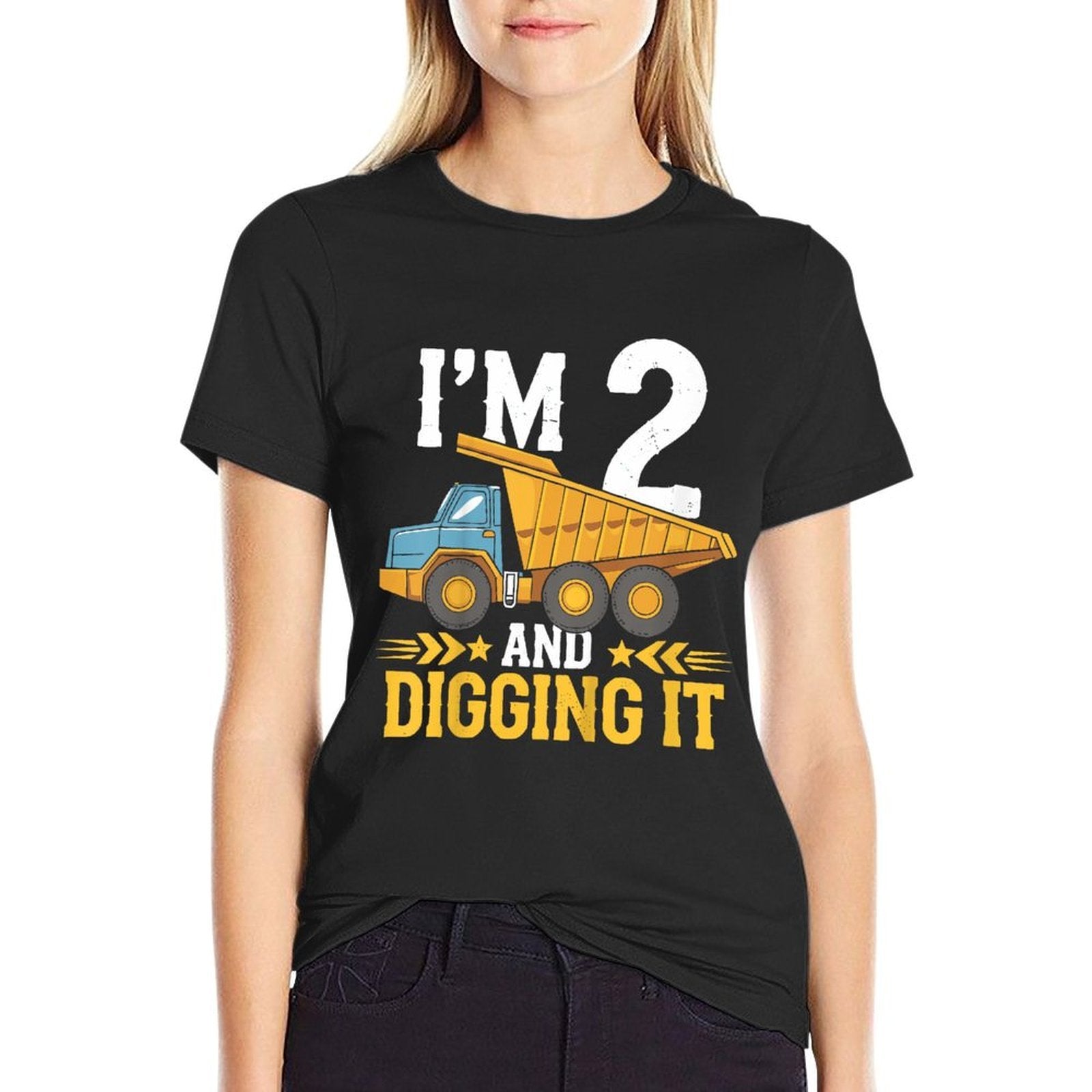 Kids I'm 2 And Digging 2nd Birthday Construction Truck 2 Year Old  Polyester Blend T-Shirt