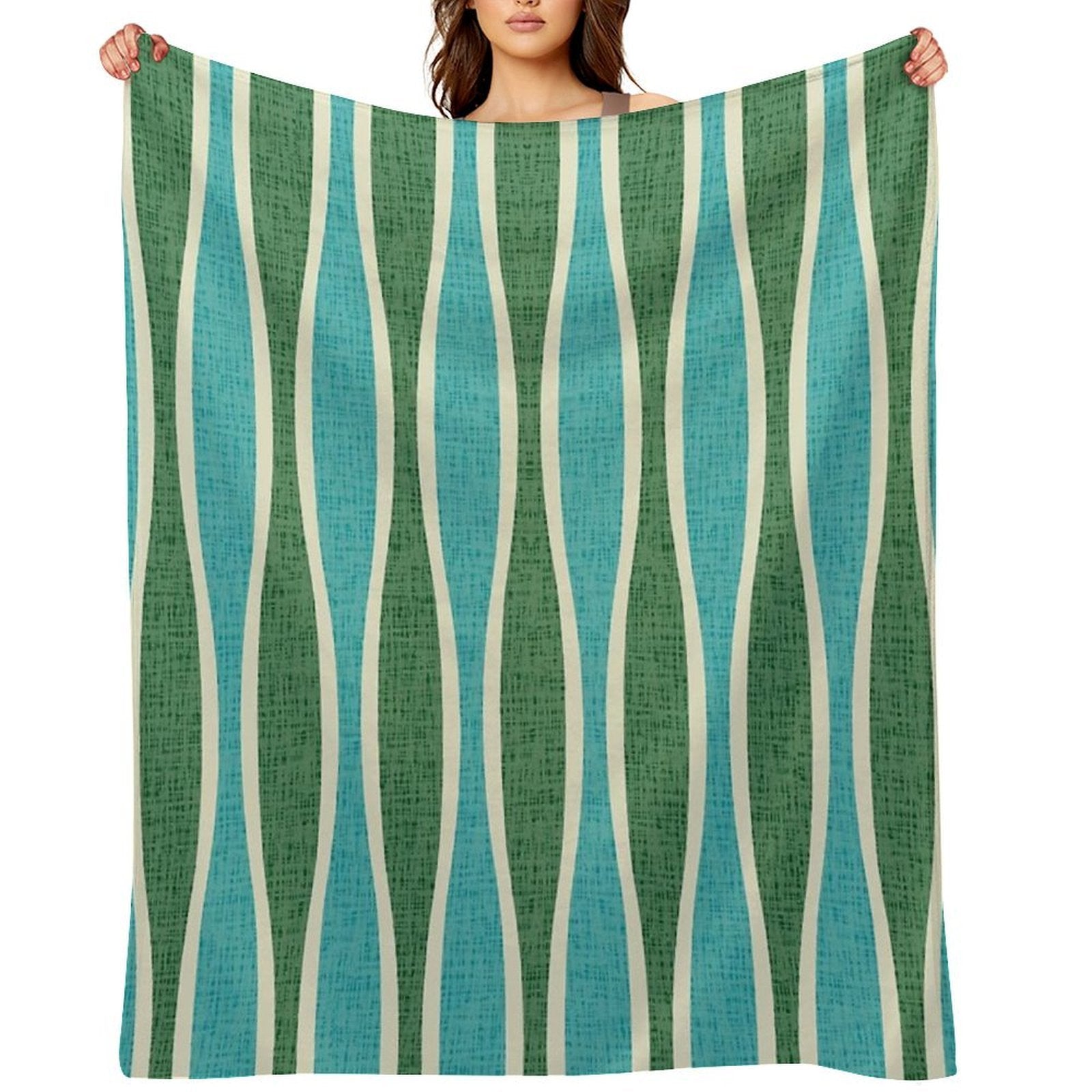 Retro Tiki Pin Stripes 343 Green And Turquoise Sustainable Throw Blanket