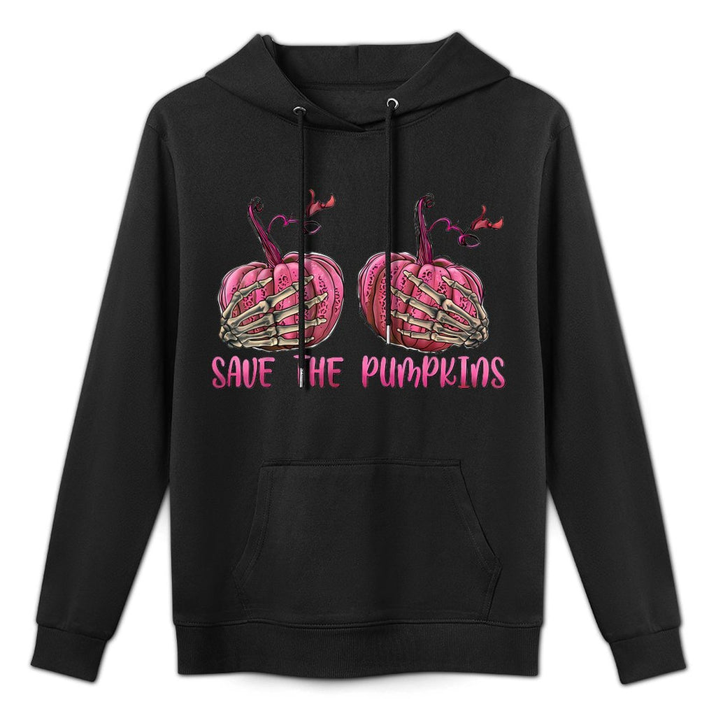 Skeleton Hand Boobs Save The Pumpkin Breast Cancer Halloween Colorfast Hoodie